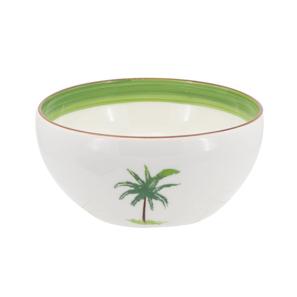 Palm tree farmhouse style ceramic tableware set white with palm tree motifs stripes and a fresh white green palette home decor with 6-inch bowl