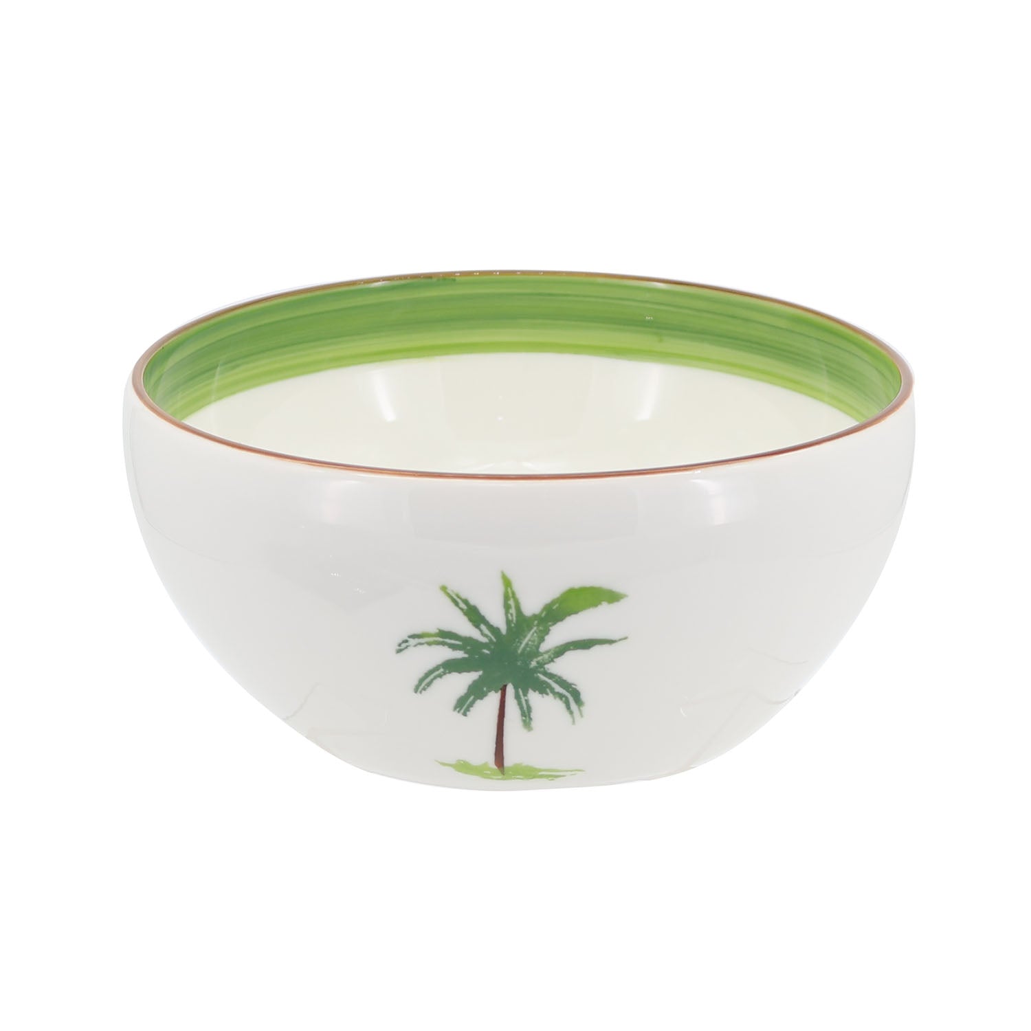 Palm tree farmhouse style ceramic tableware set white with palm tree motifs stripes and a fresh white green palette home decor with 6-inch bowl