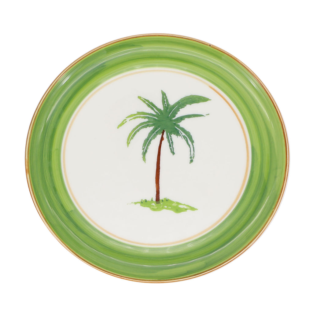 Palm tree farmhouse style ceramic tableware set white with palm tree motifs stripes and a fresh white green palette home decor with 7.75-inch soup plate