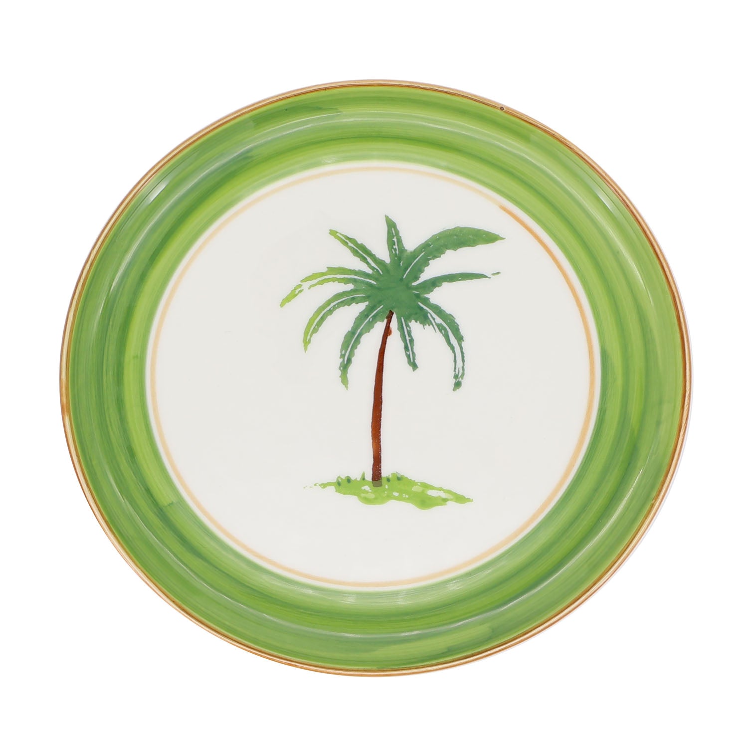 Palm tree farmhouse style ceramic tableware set white with palm tree motifs stripes and a fresh white green palette home decor with 7.75-inch soup plate