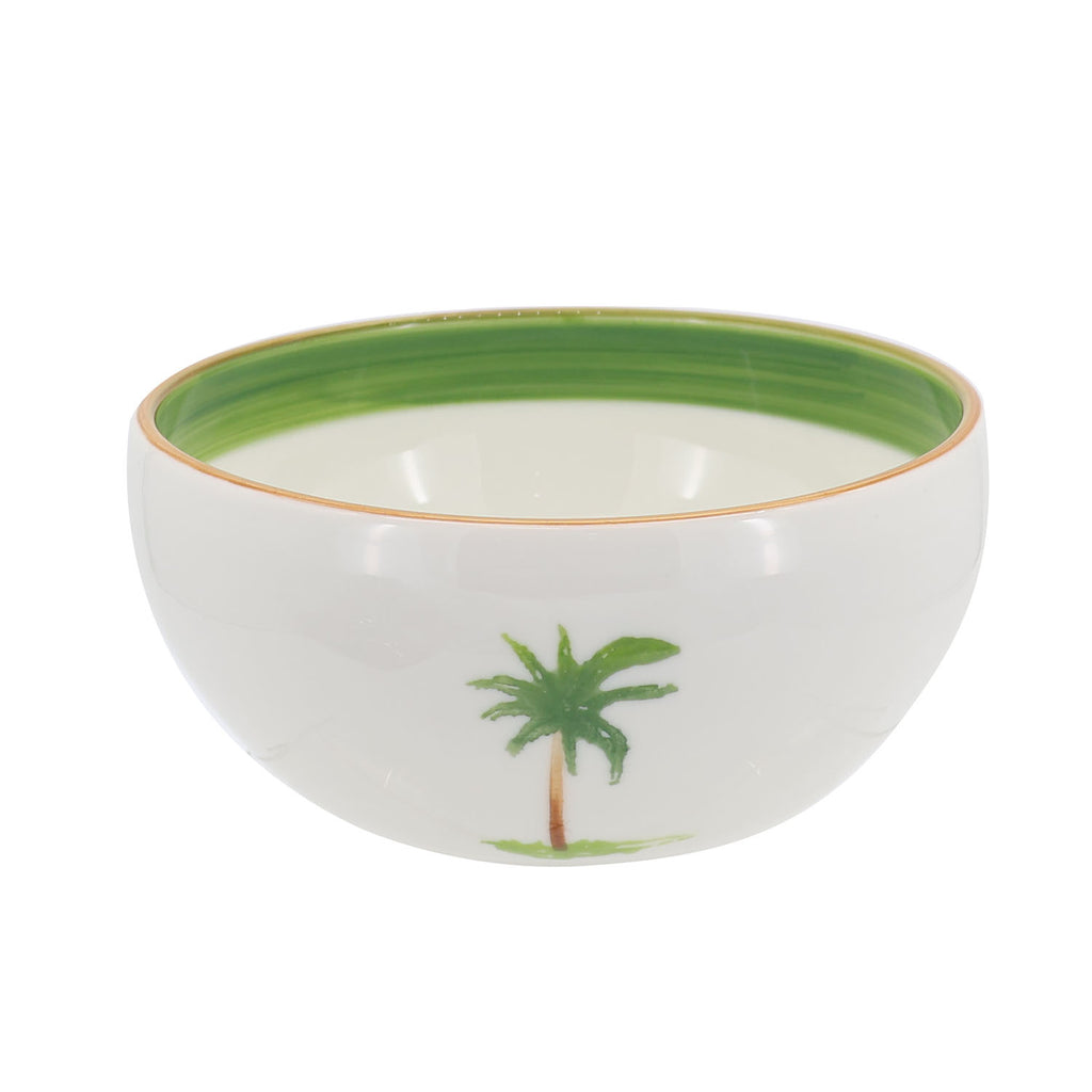Palm tree farmhouse style ceramic tableware set white with palm tree motifs stripes and a fresh white green palette home decor with 8-inch bowl
