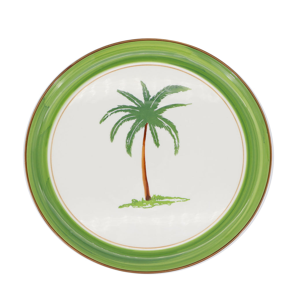 Palm tree farmhouse style ceramic tableware set white with palm tree motifs stripes and a fresh white green palette home decor with 8-inch dessert plate
