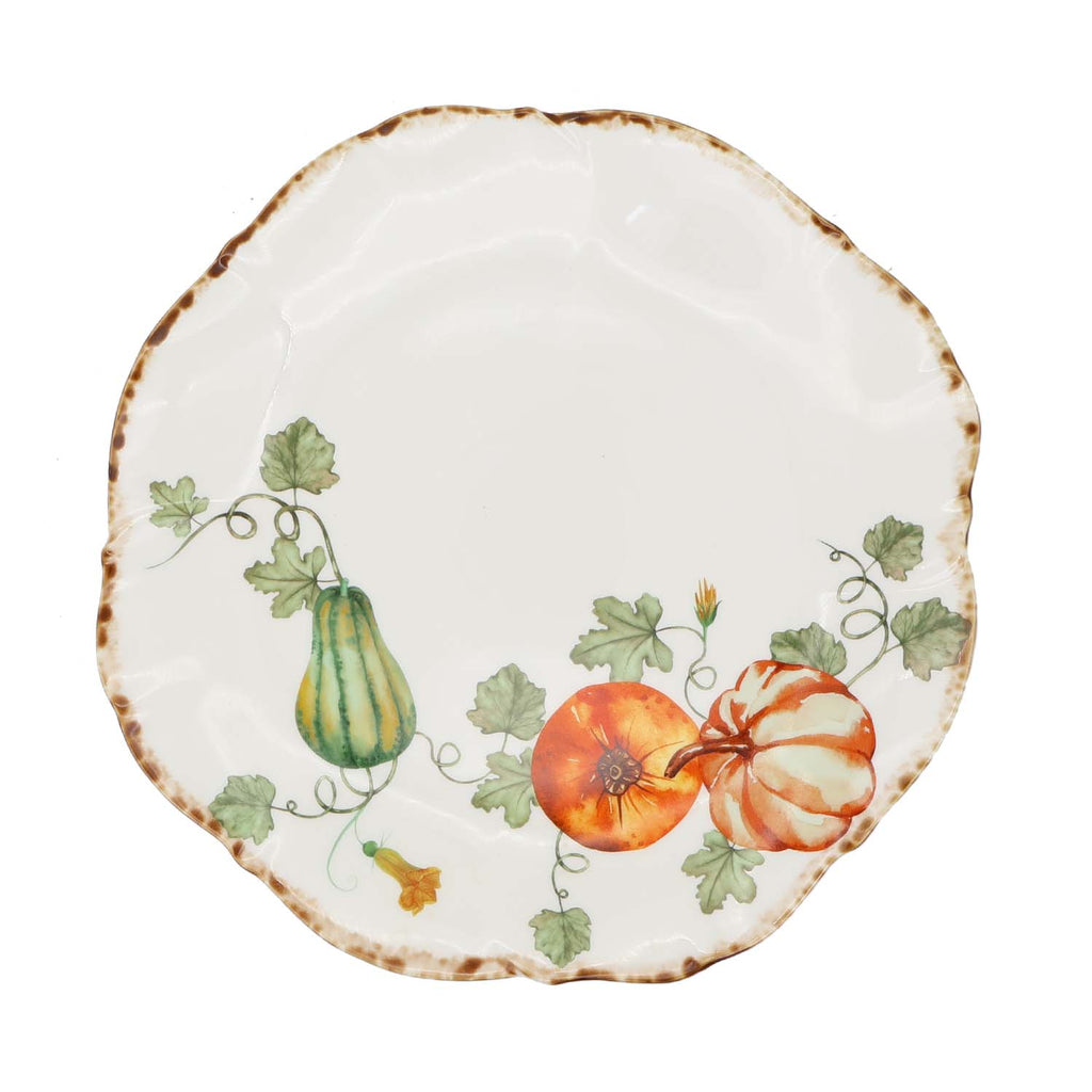 Gilded Harvest Farmhouse Style Ceramic Tableware Set – Hand-Painted Vine Motif with Gold Trim & Organic Shape with 11-inch dinner plate