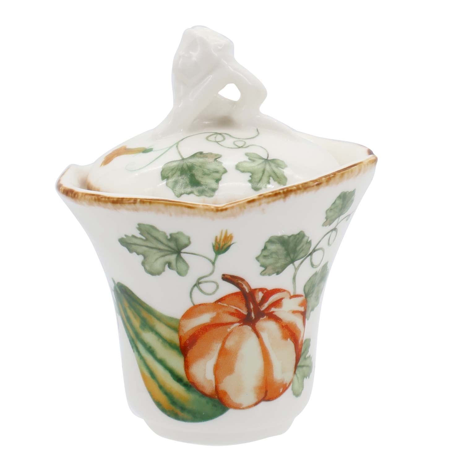 Gilded Harvest Farmhouse Style Ceramic Tableware Set – Hand-Painted Vine Motif with Gold Trim & Organic Shape with 130cc sugar pot