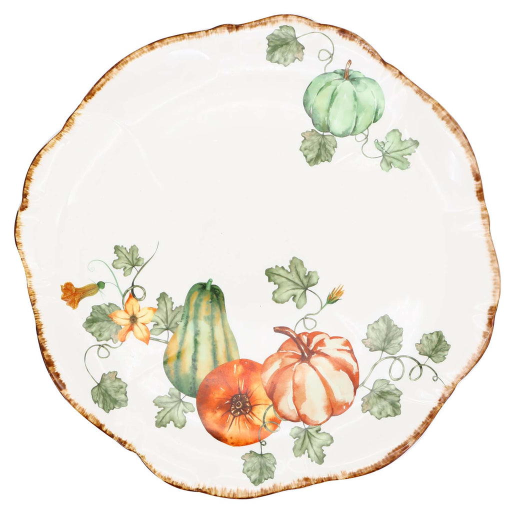 Gilded Harvest Farmhouse Style Ceramic Tableware Set – Hand-Painted Vine Motif with Gold Trim & Organic Shape with 14-inch dinner plate