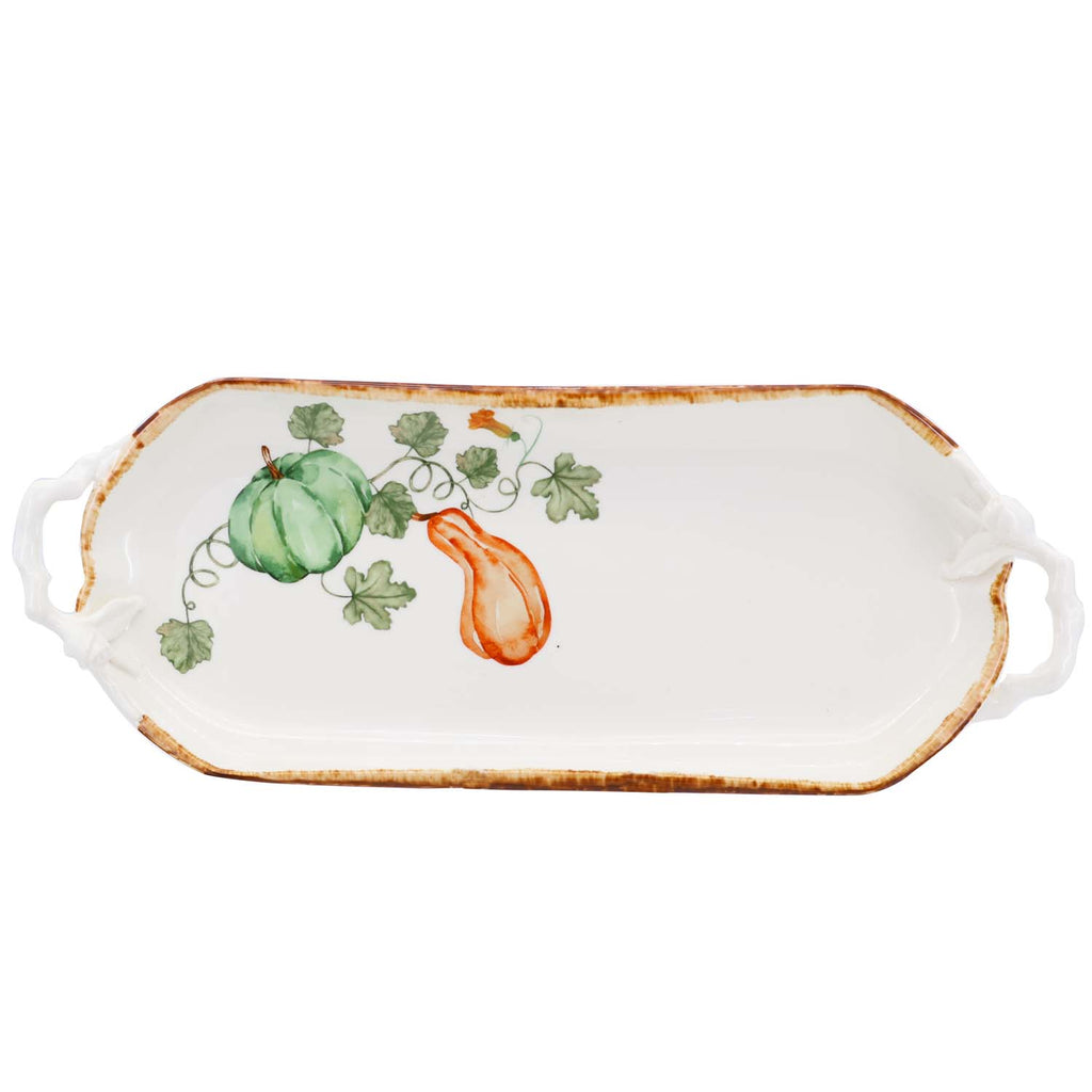 Gilded Harvest Farmhouse Style Ceramic Tableware Set – Hand-Painted Vine Motif with Gold Trim & Organic Shape with 17.75-inch tray