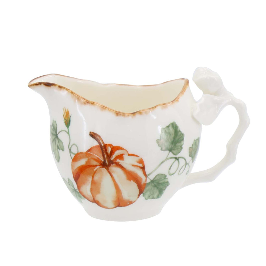 Gilded Harvest Farmhouse Style Ceramic Tableware Set – Hand-Painted Vine Motif with Gold Trim & Organic Shape with 200cc creamer