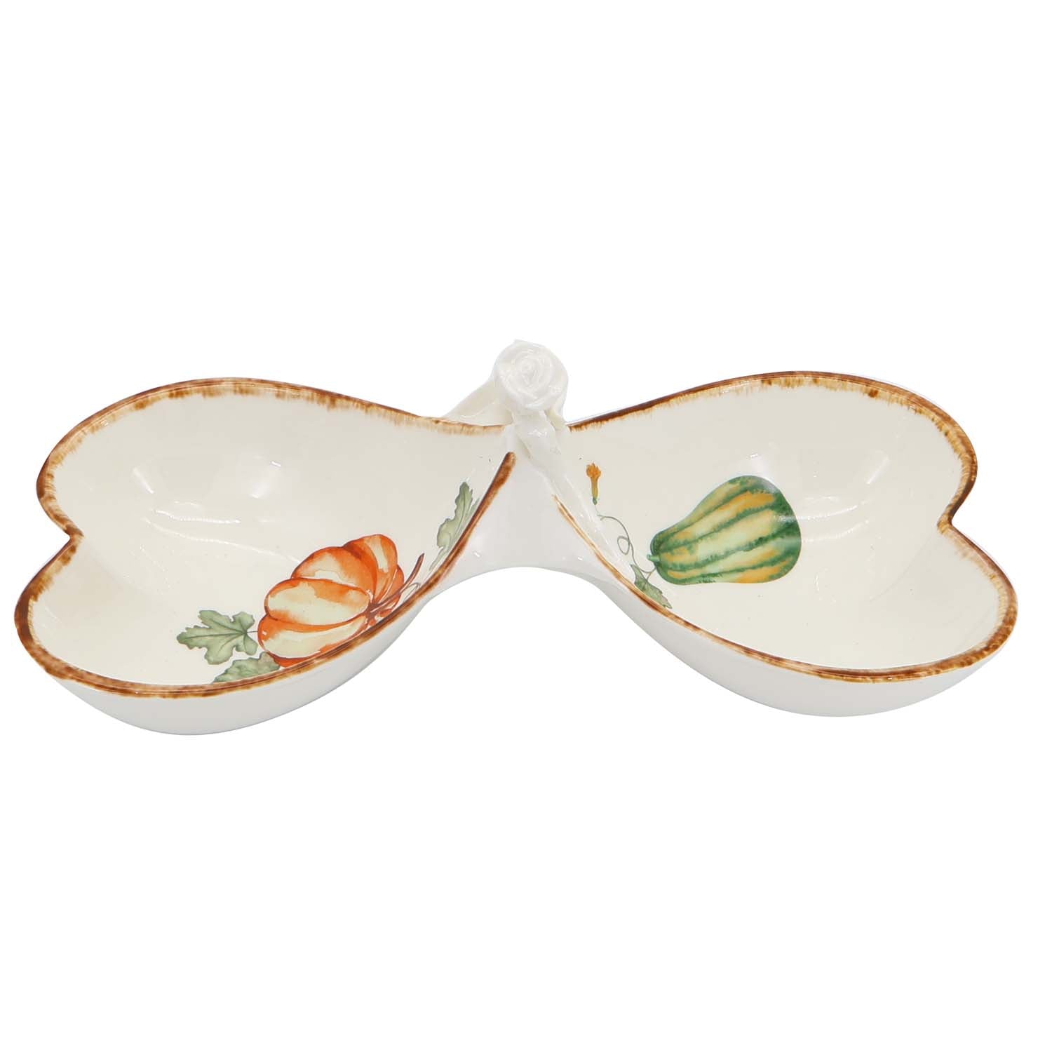 Gilded Harvest Farmhouse Style Ceramic Tableware Set – Hand-Painted Vine Motif with Gold Trim & Organic Shape with 200ml petal two section snack dishes pattern 1