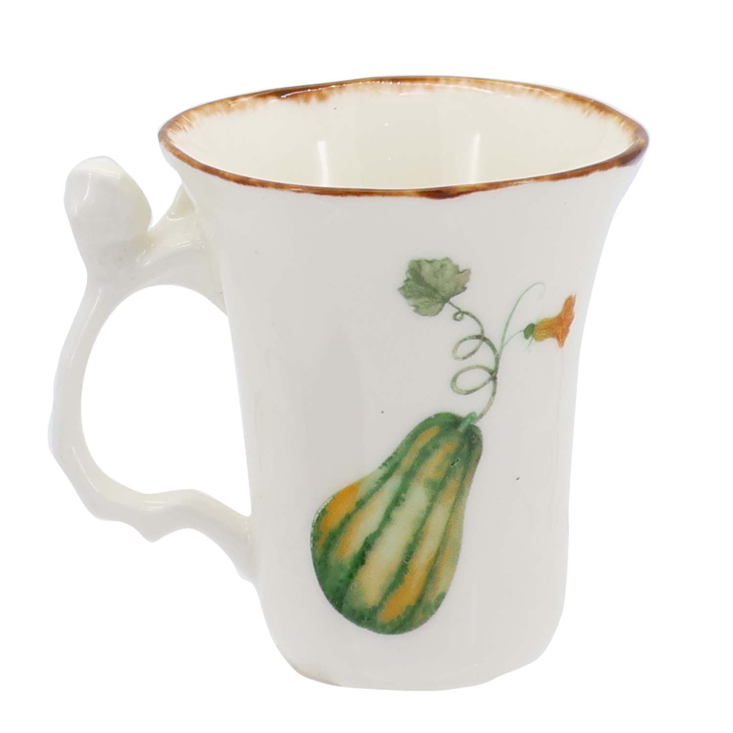 Gilded Harvest Farmhouse Style Ceramic Tableware Set – Hand-Painted Vine Motif with Gold Trim & Organic Shape with 280cc cup