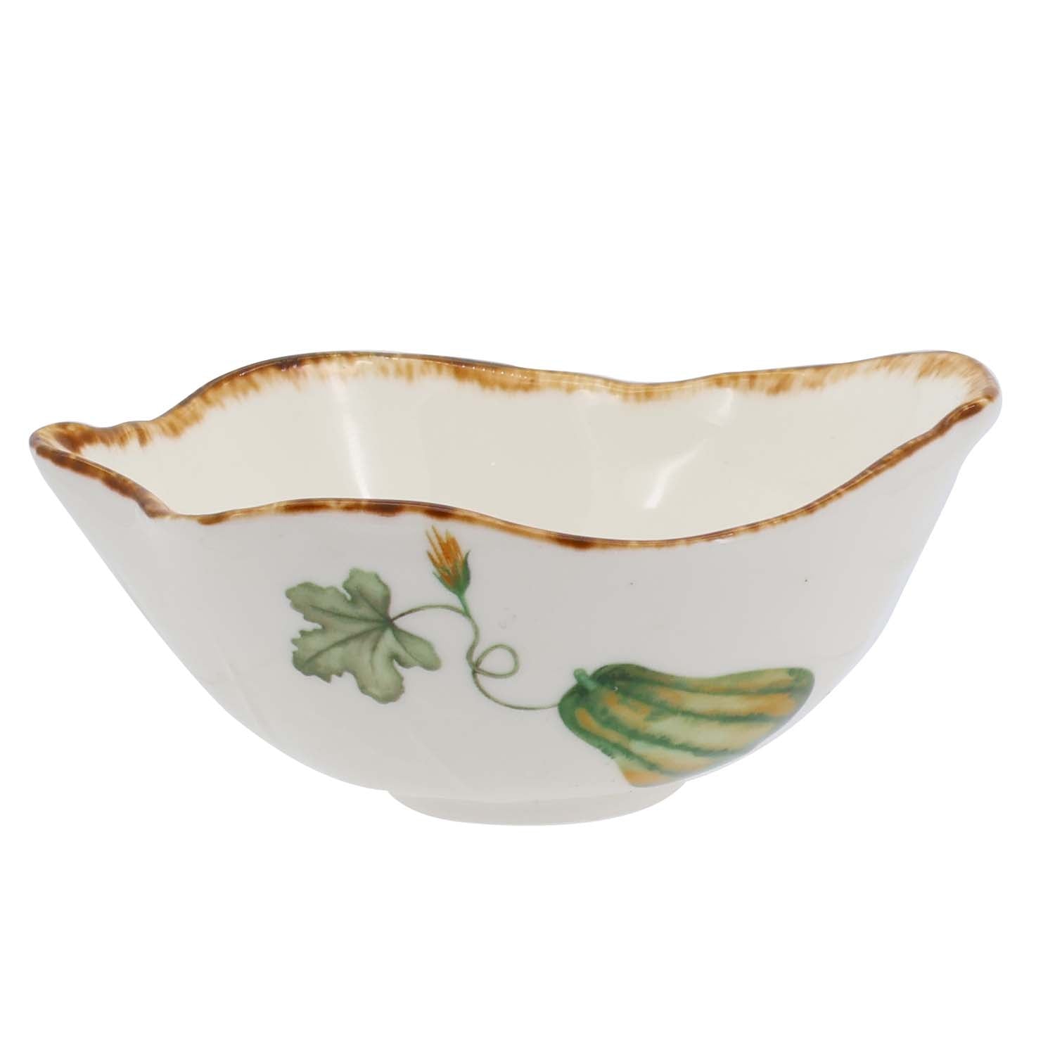Gilded Harvest Farmhouse Style Ceramic Tableware Set – Hand-Painted Vine Motif with Gold Trim & Organic Shape with 4.5-inch bowl pattern-1