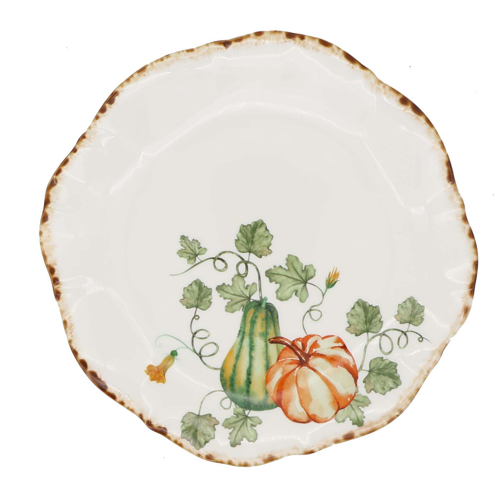 Gilded Harvest Farmhouse Style Ceramic Tableware Set – Hand-Painted Vine Motif with Gold Trim & Organic Shape with 8.5-inch dessert plate