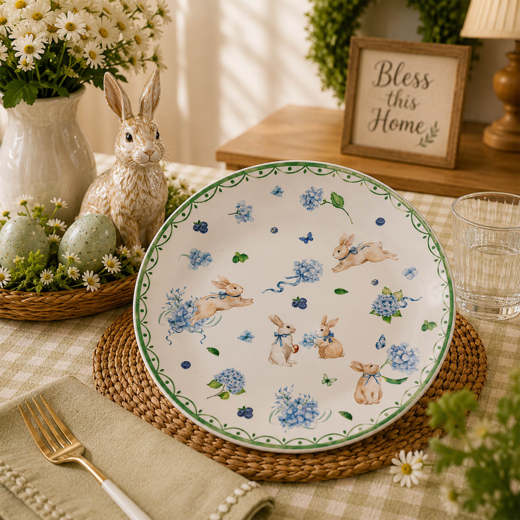 Donglin Homeware Easter Bunny Garden Collection Coupe Plate 8-inch