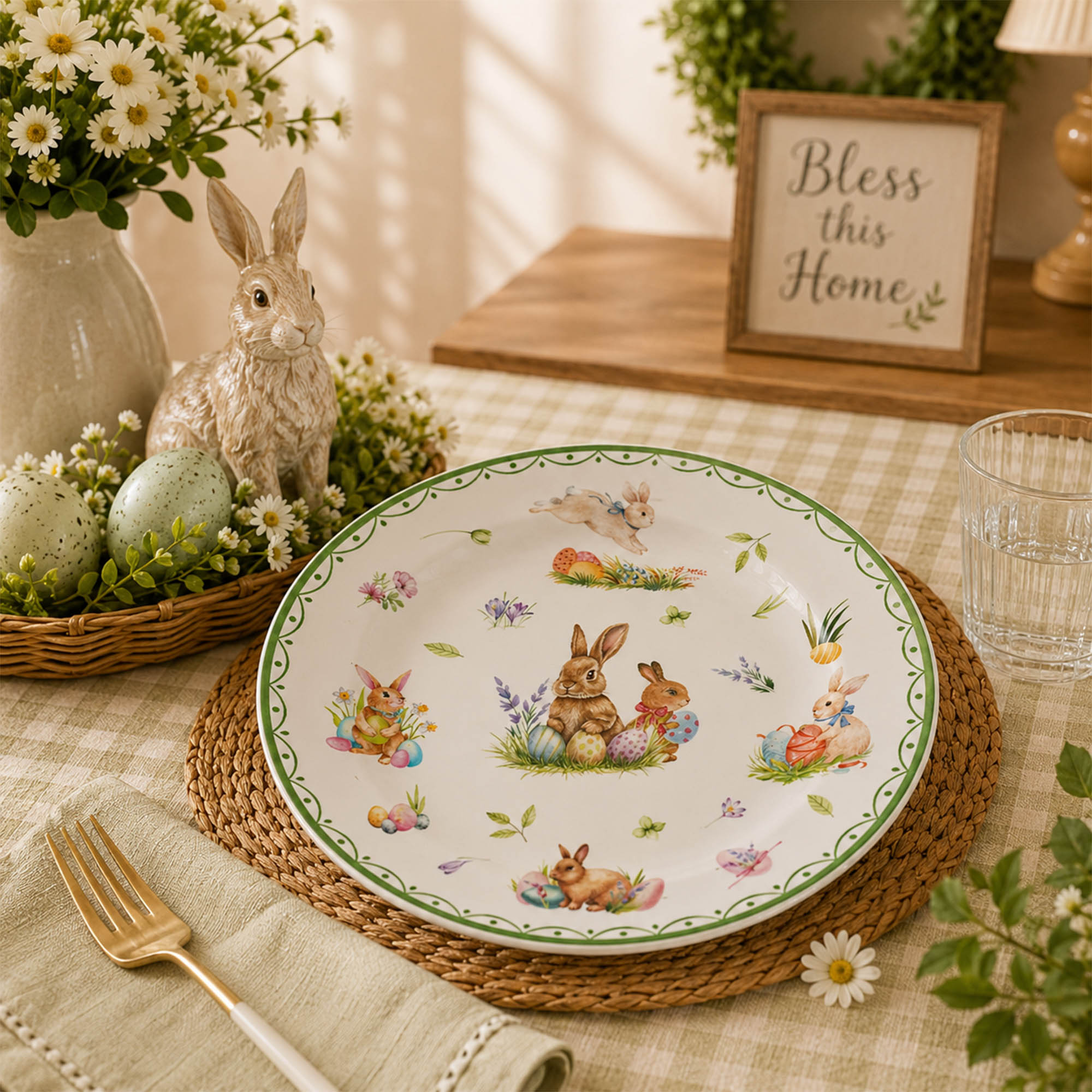 Donglin Homeware Easter Bunny Garden Collection Coupe Plate 8-inch