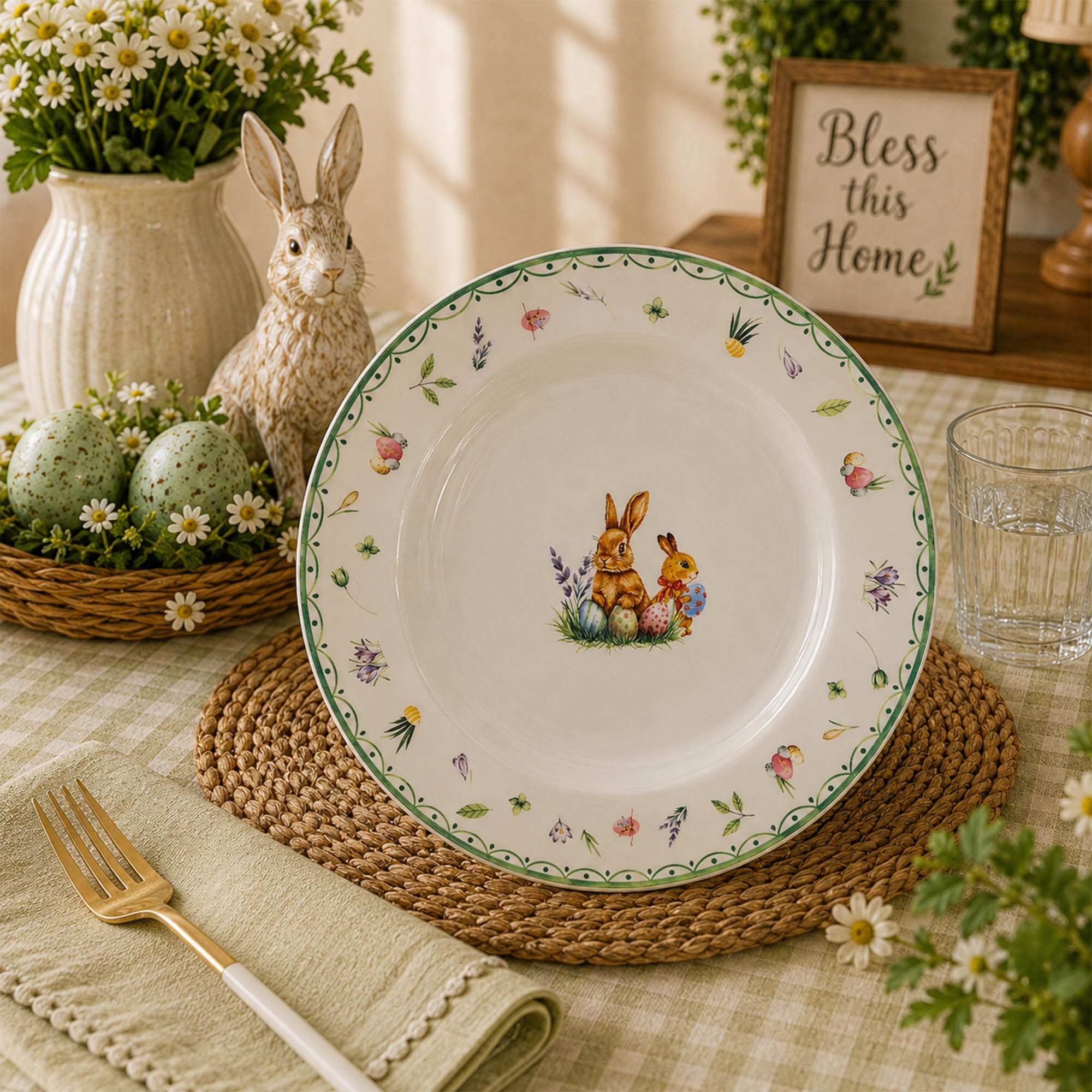 Donglin Homeware Easter Bunny Garden Collection Dinner Plate 10.5-inch