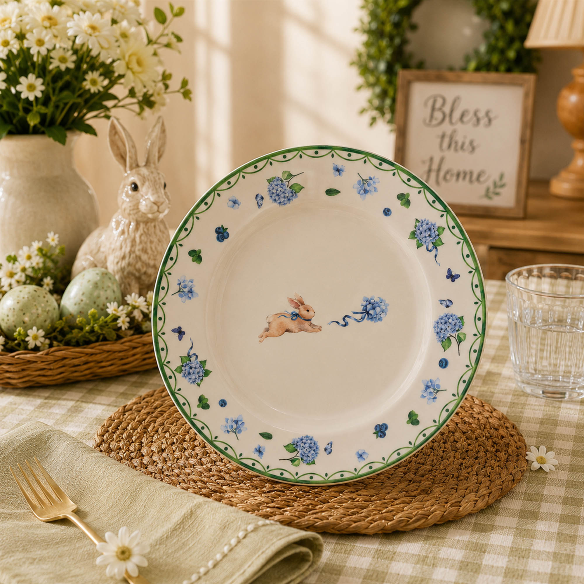 Donglin Homeware Easter Bunny Garden Collection Soup Plate 8.5-inch