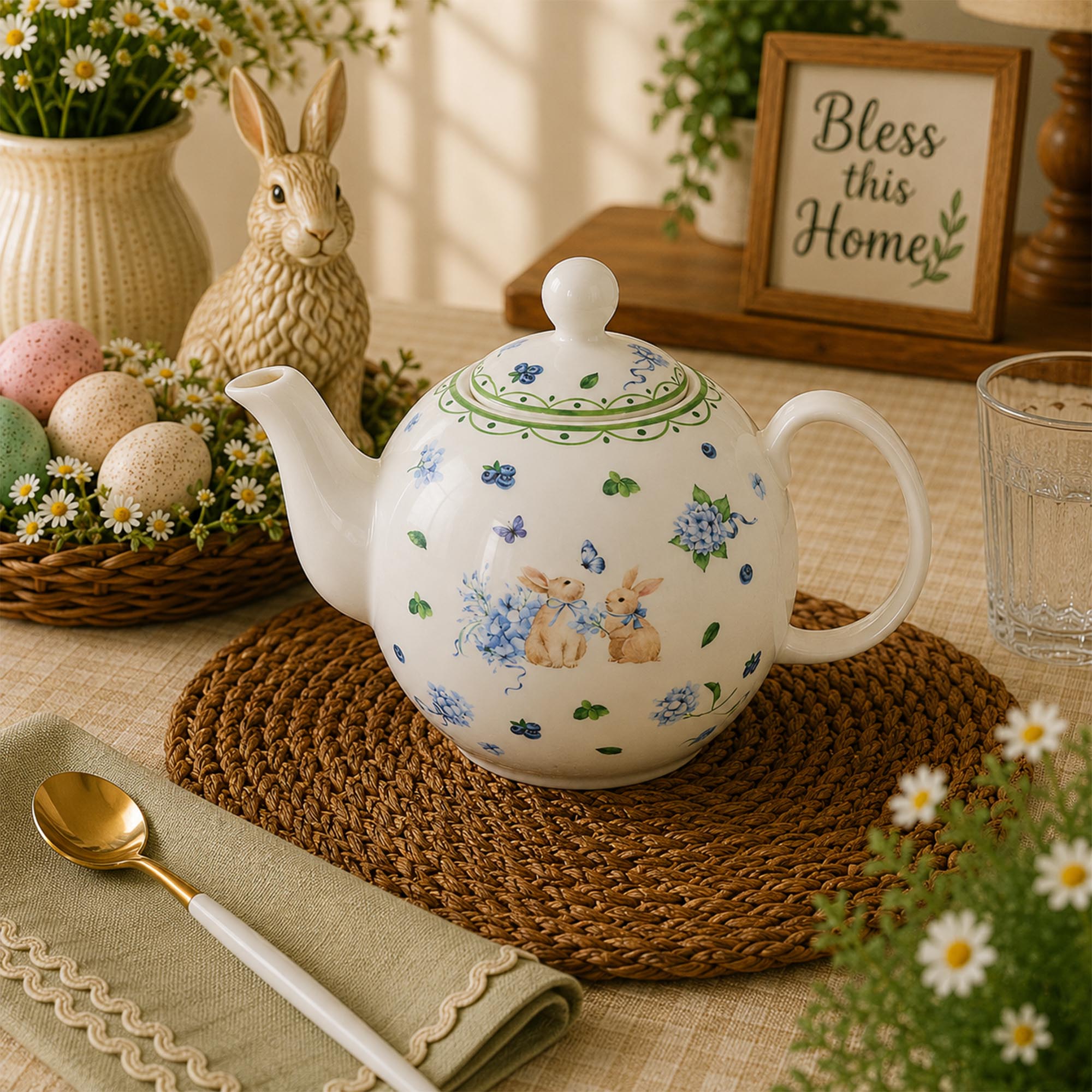Donglin Homeware Easter Bunny Garden Collection Teapot 1200cc