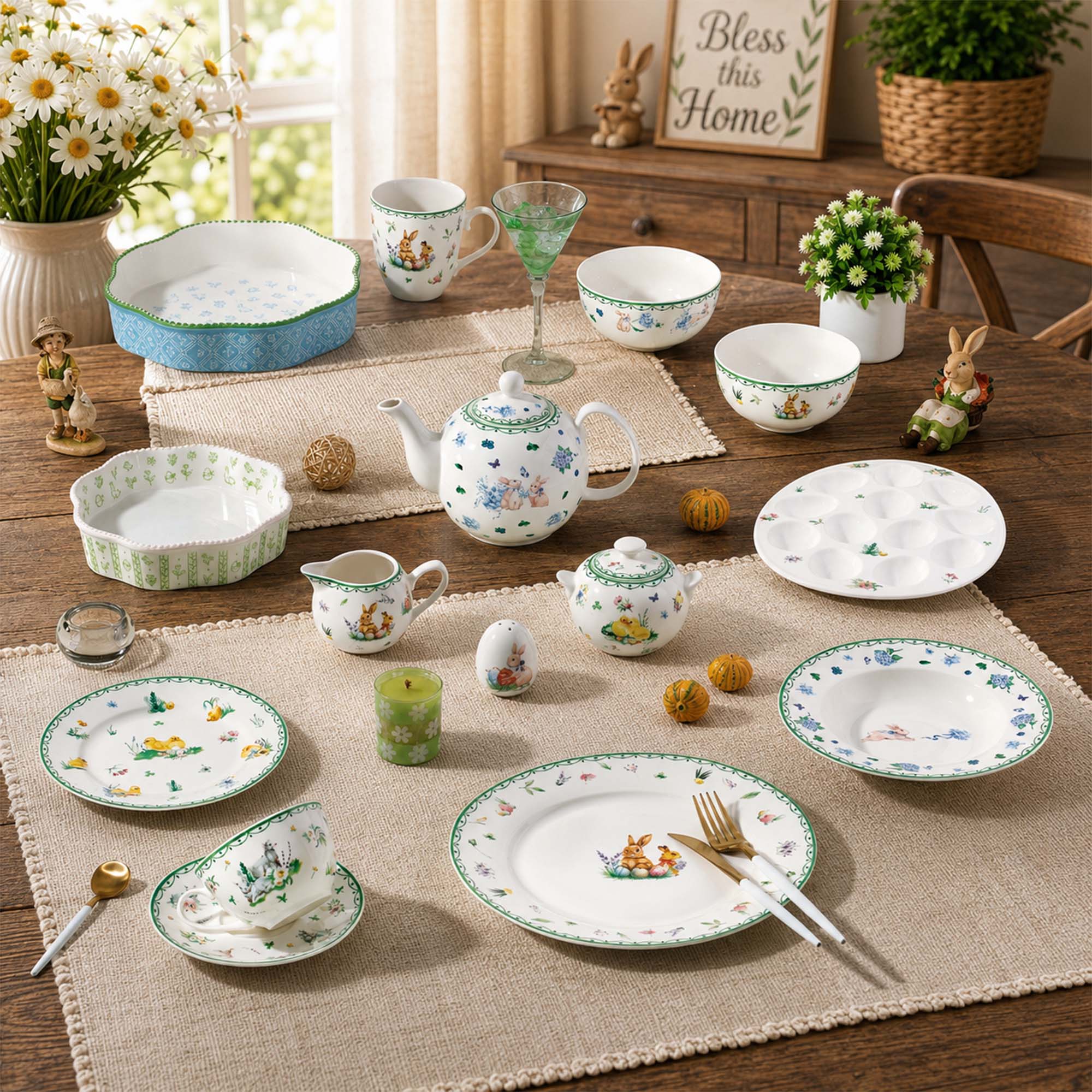 Donglin Homeware Easter Bunny Garden Dinnerware Set  British Peter Rabbit Aesthetic