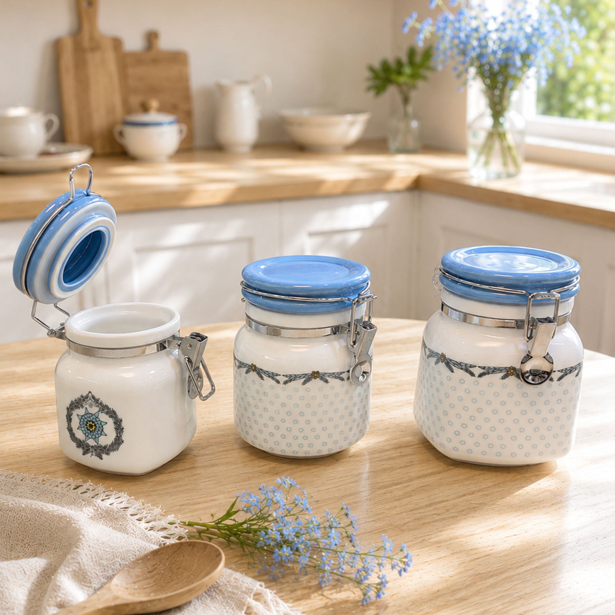 Donglin Homeware Edelweiss Opal Glass Canister Set (500ml, 750ml, 1000ml)