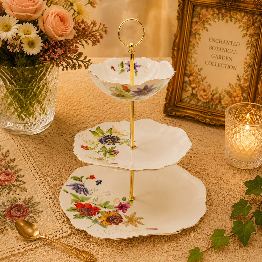 Donglin Homeware Enchanted Botanical Garden Collection  3 Tier Cake Pate
