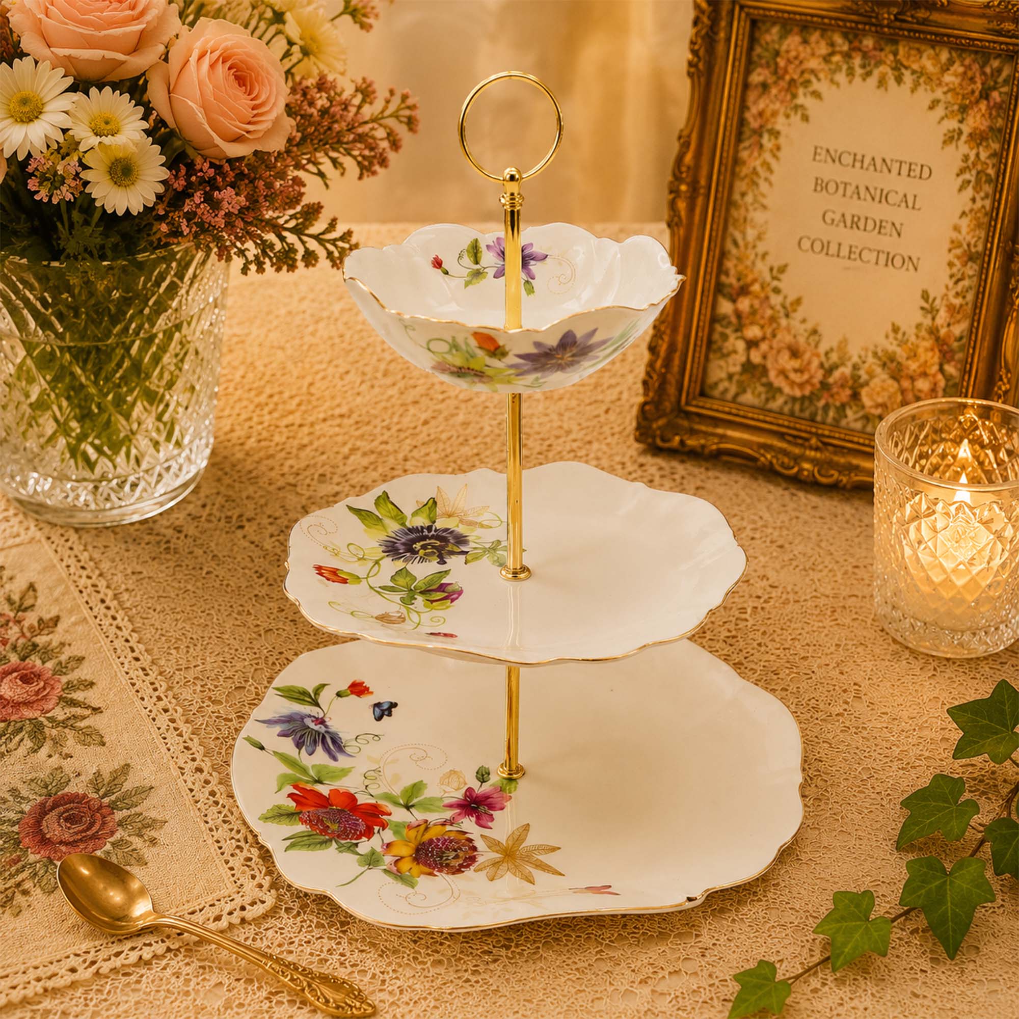 Donglin Homeware Enchanted Botanical Garden Collection  3 Tier Cake Pate