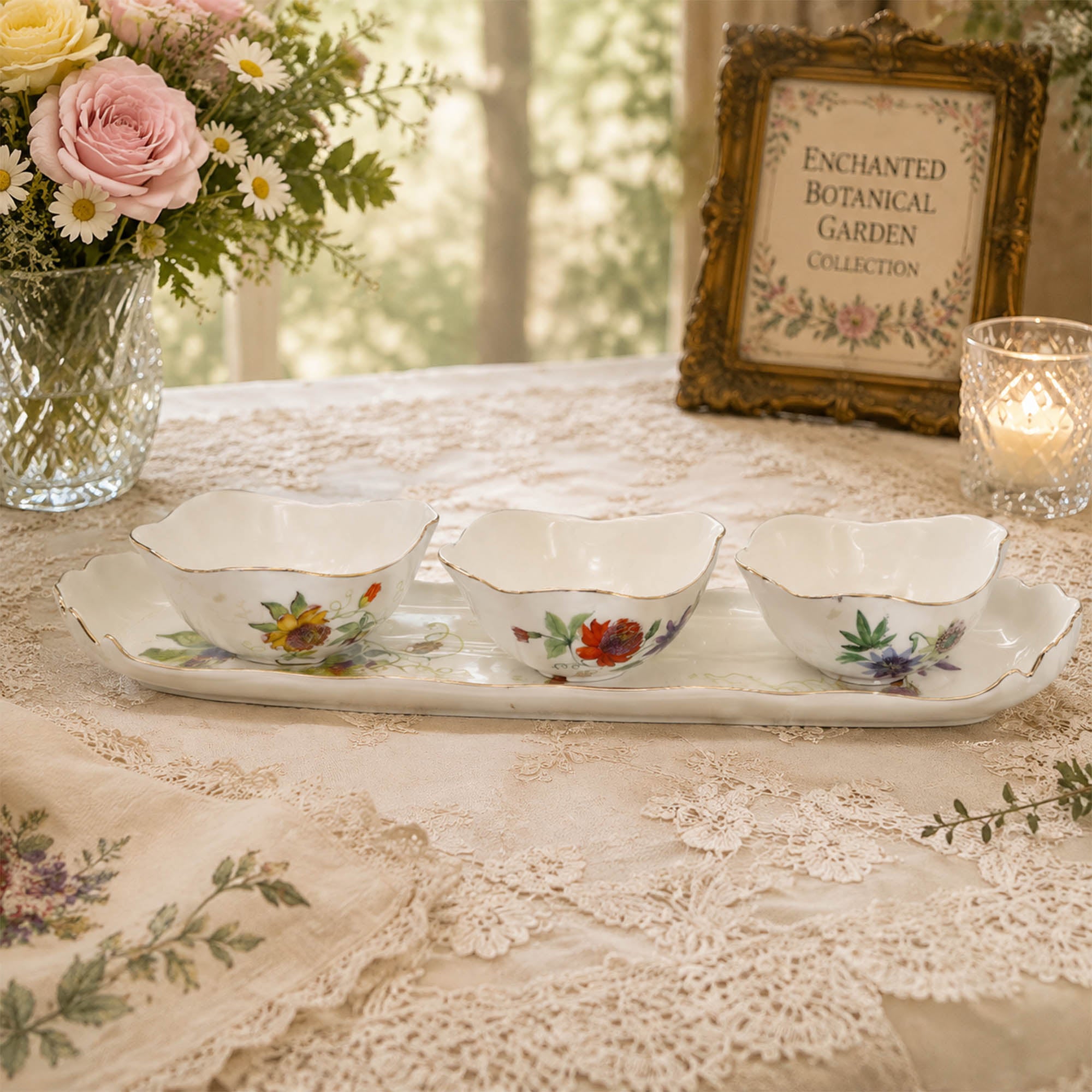 Donglin Homeware Enchanted Botanical Garden Collection Bowl and Tray