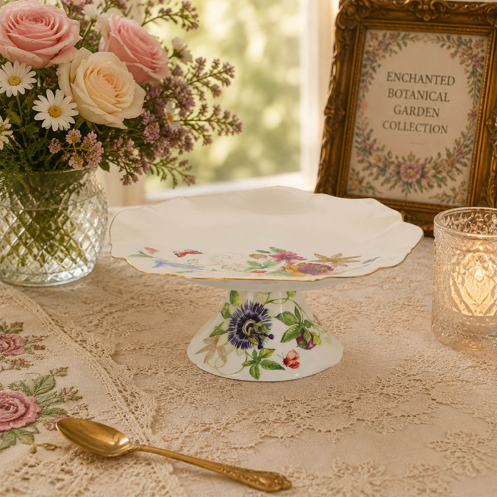 Donglin Homeware Enchanted Botanical Garden Collection Cake Plate 10.5-inch
