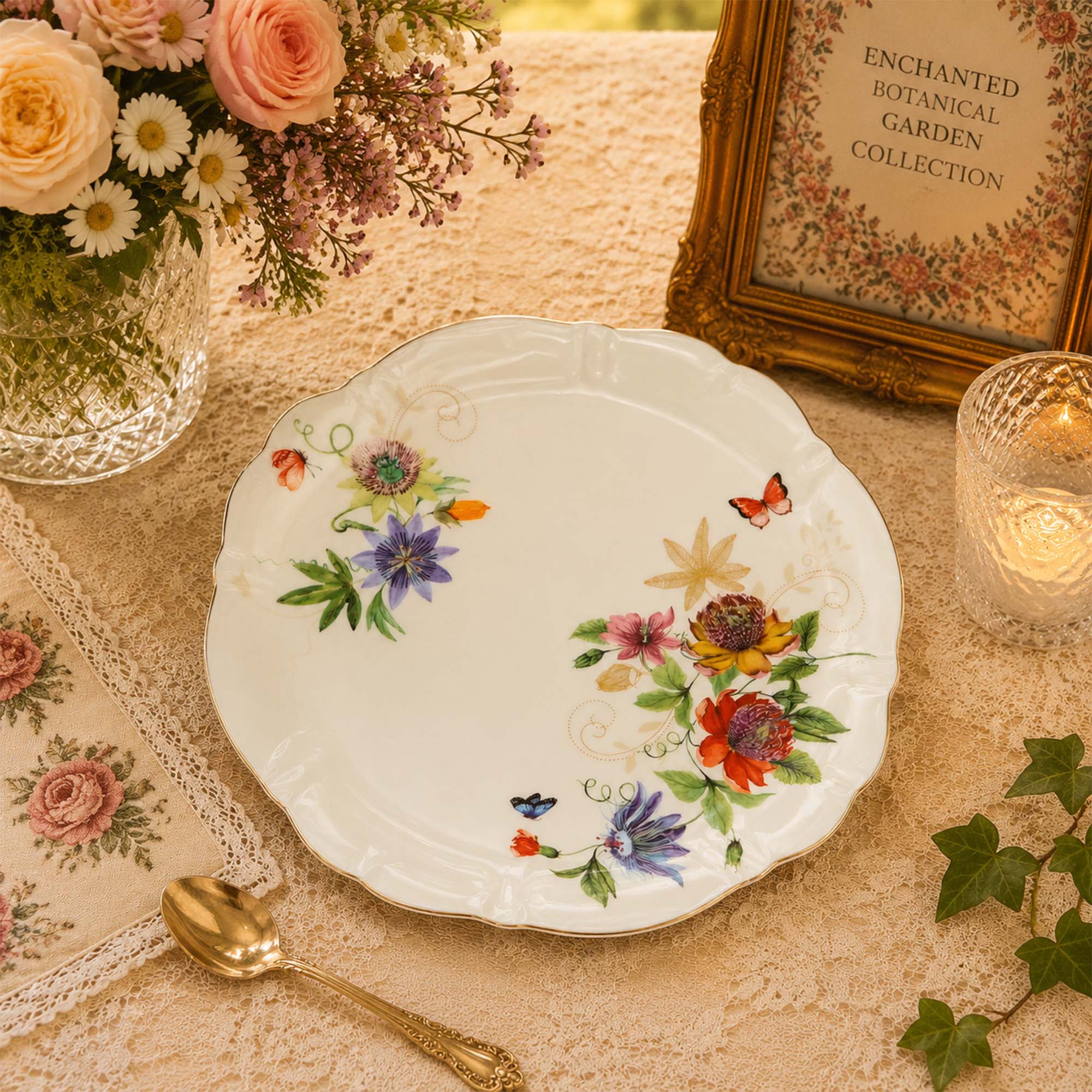Donglin Homeware Enchanted Botanical Garden Collection Dinner Plate 14-inch