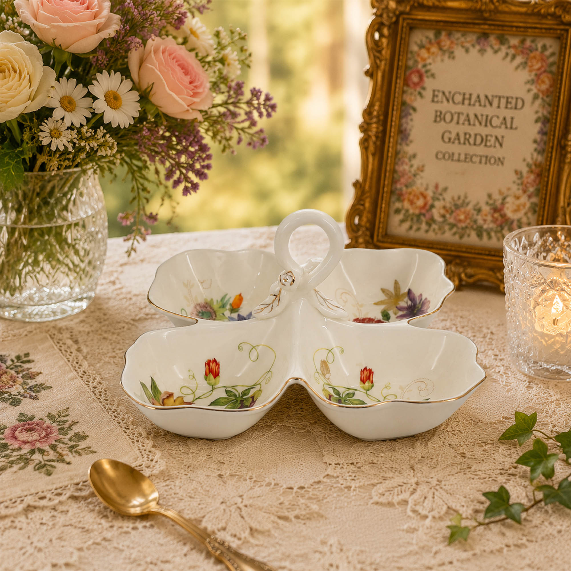 Donglin Hoeware Enchanted Botanical Garden Collection Four-Section Snack Dish