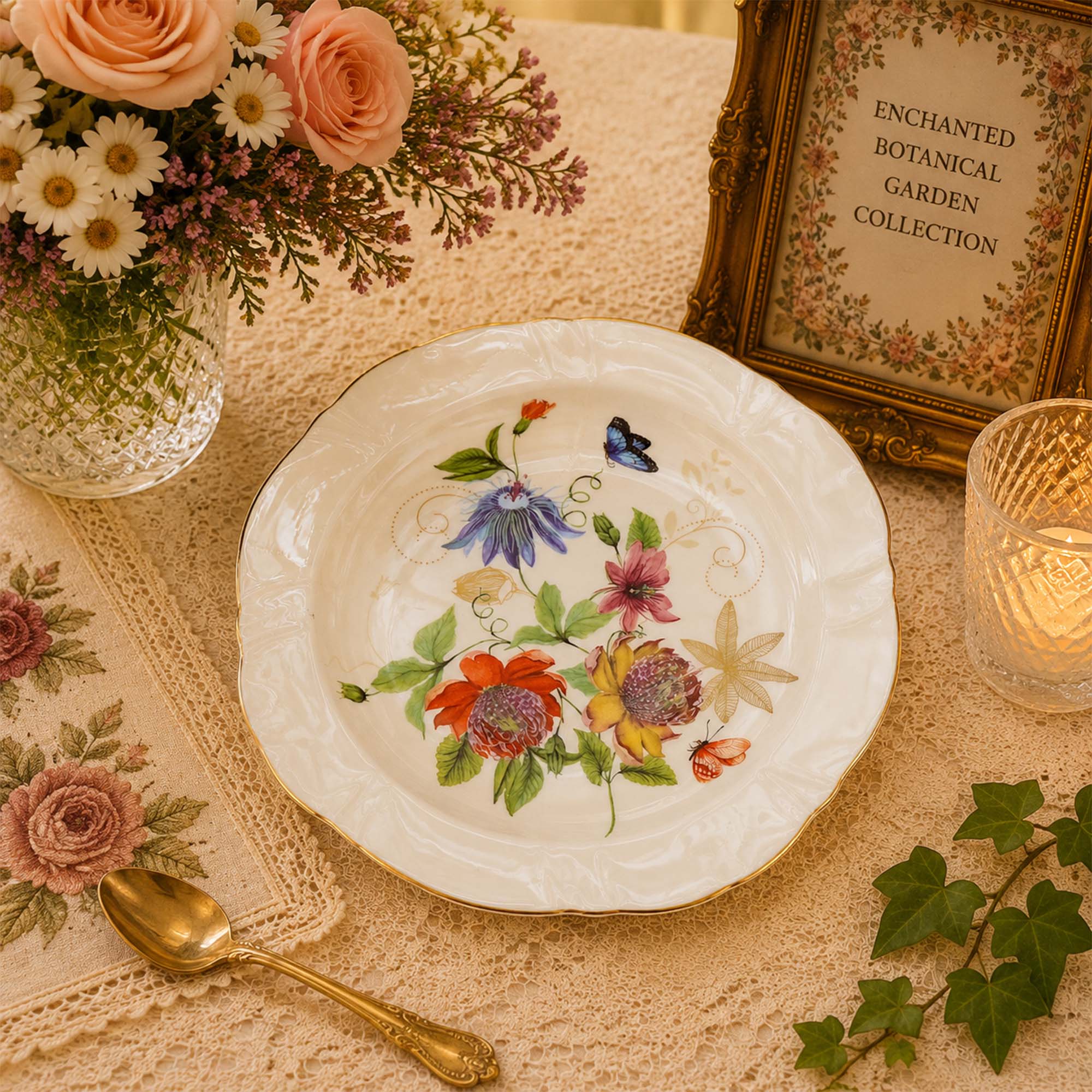Donglin Homeware Enchanted Botanical Garden Collection Soup Plate 9.5-inc