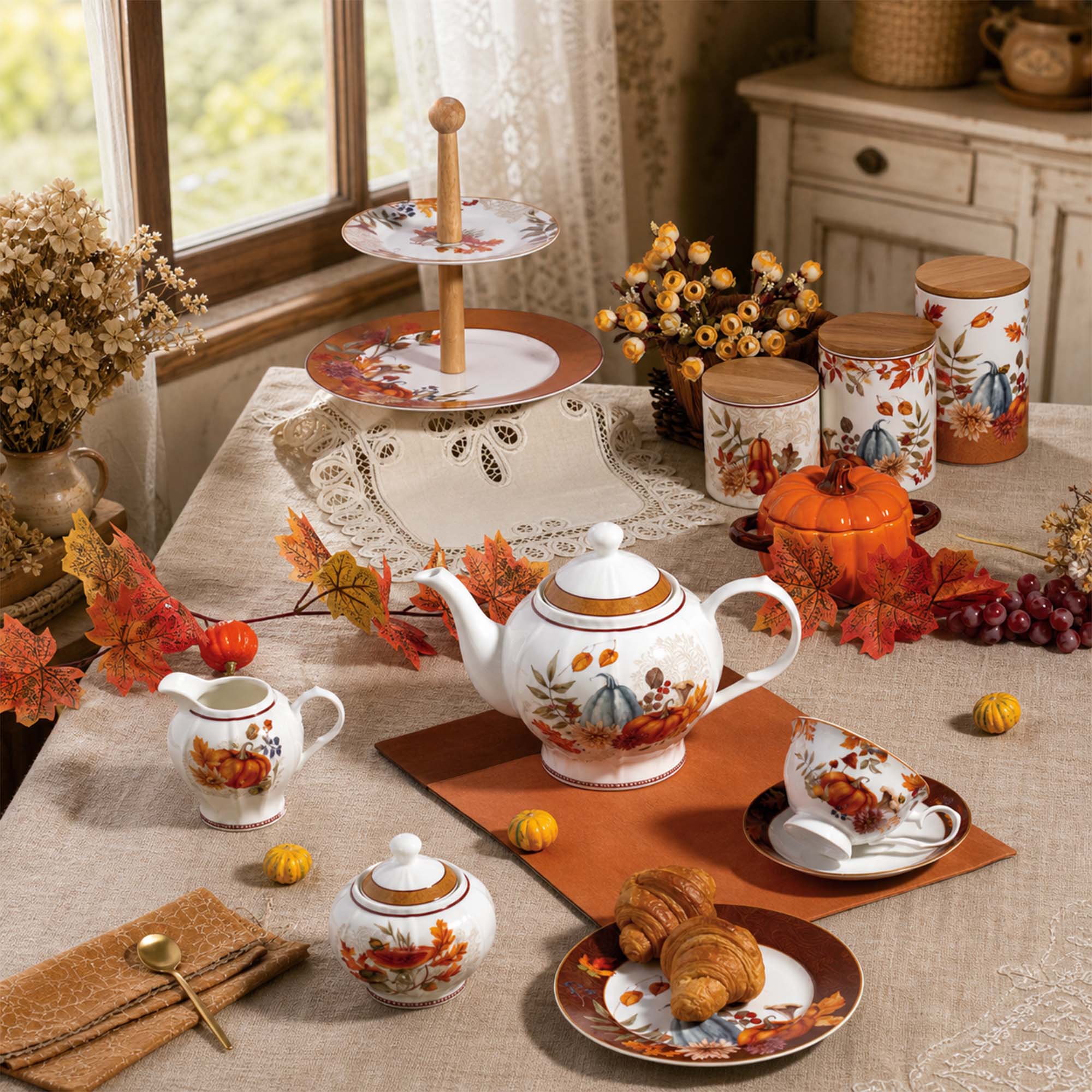 Donglin Homeware Farmhouse Pumpkin Dinnerware Set | Autumn Bounty Collection Customized