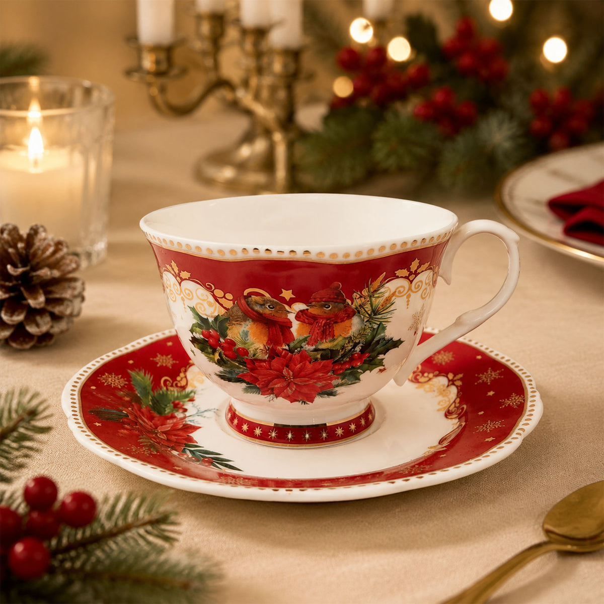 Donglin Homeware Festive Woodland Collection Cup and Saucer 200cc