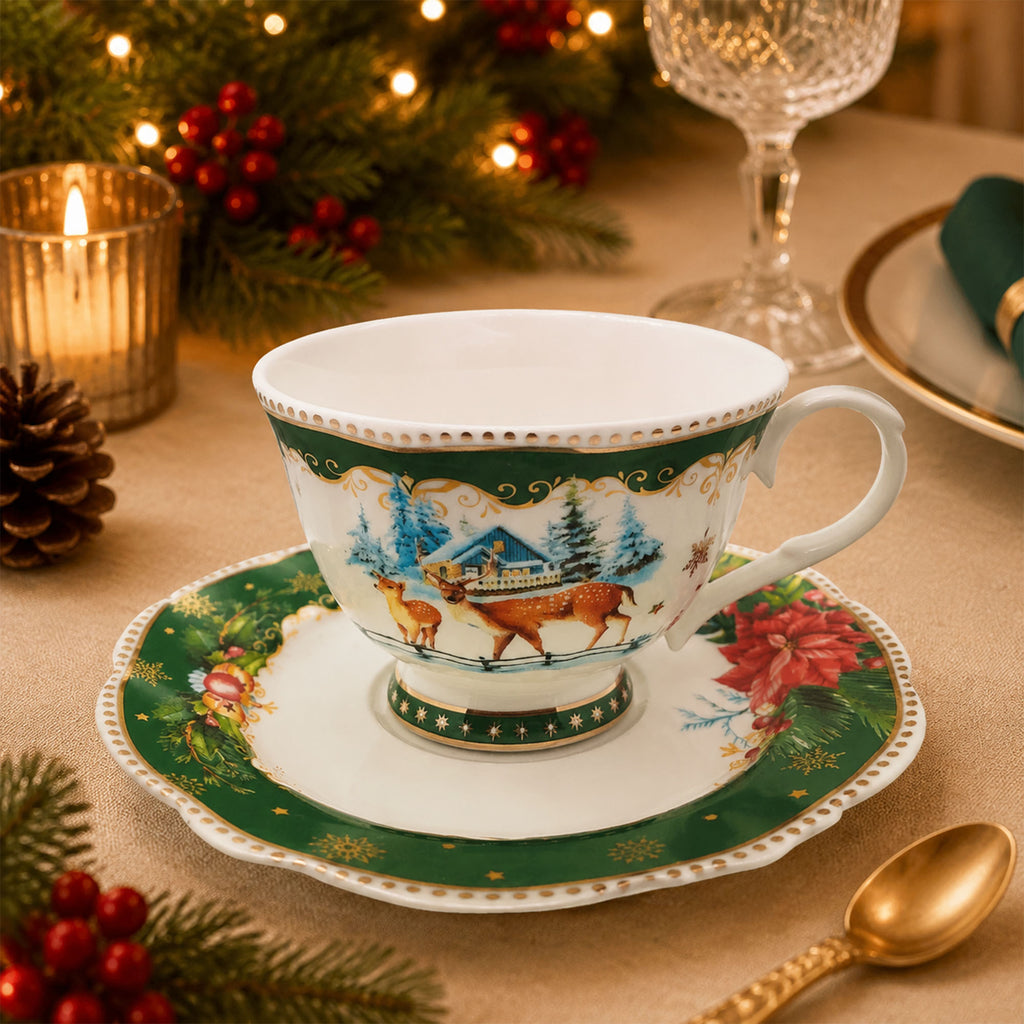 Donglin Homeware Festive Woodland Collection Cup and Saucer 200cc