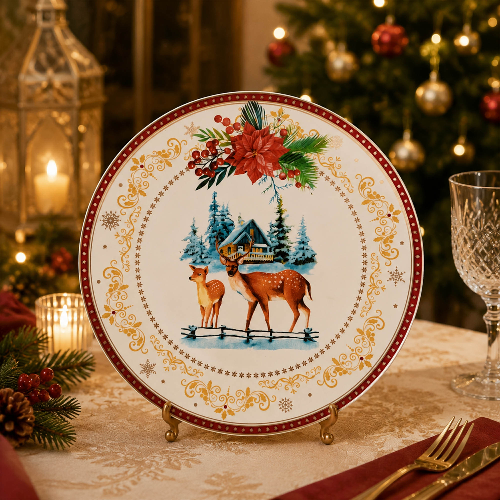 Donglin Homeware Festive Woodland Collection Dessert Plate 8-inch
