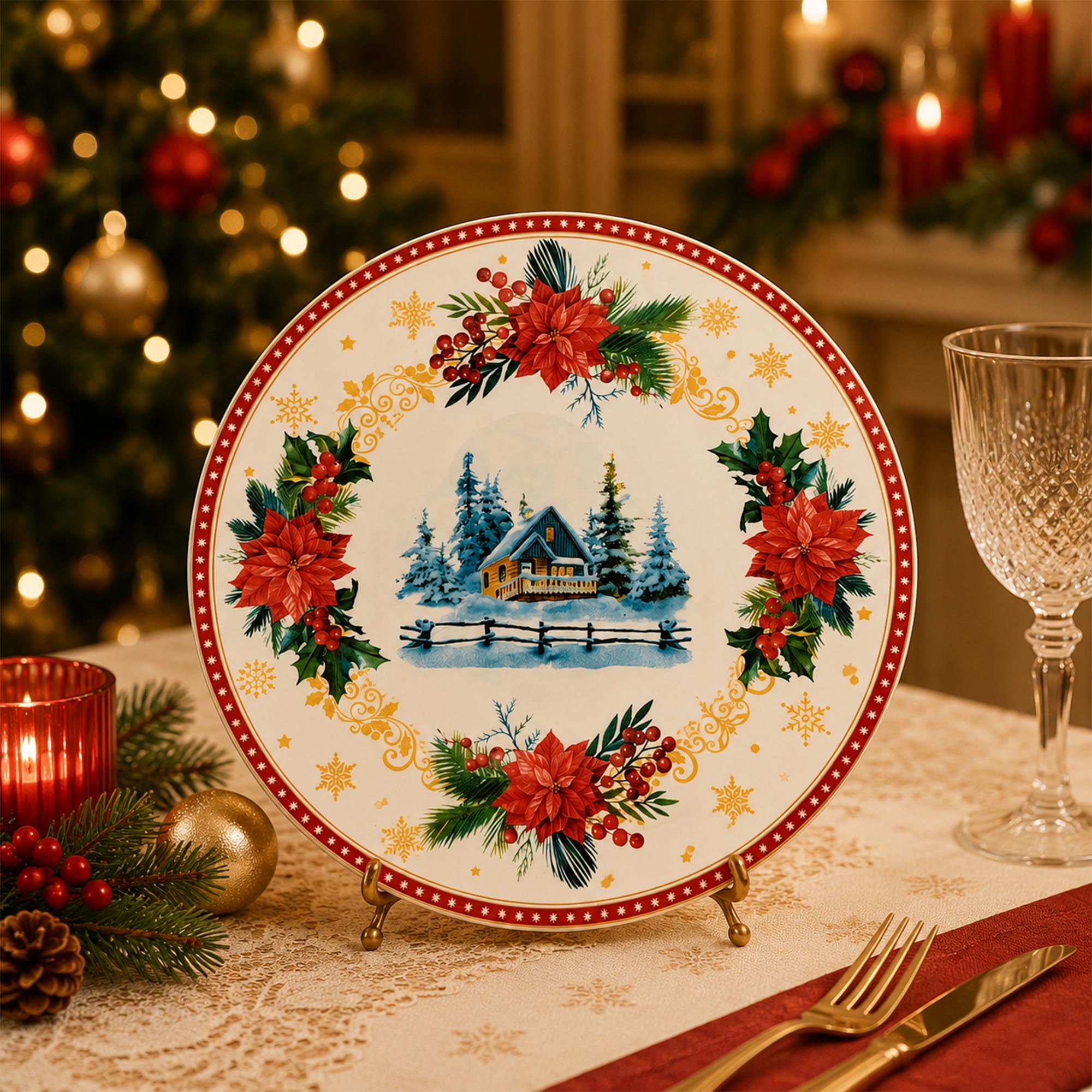 Donglin Homeware Festive Woodland Collection Dessert Plate 8-inch