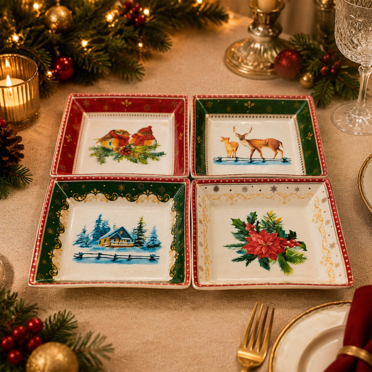 Donglin Homeware Festive Woodland Collection Snack Plate 4.75-inch