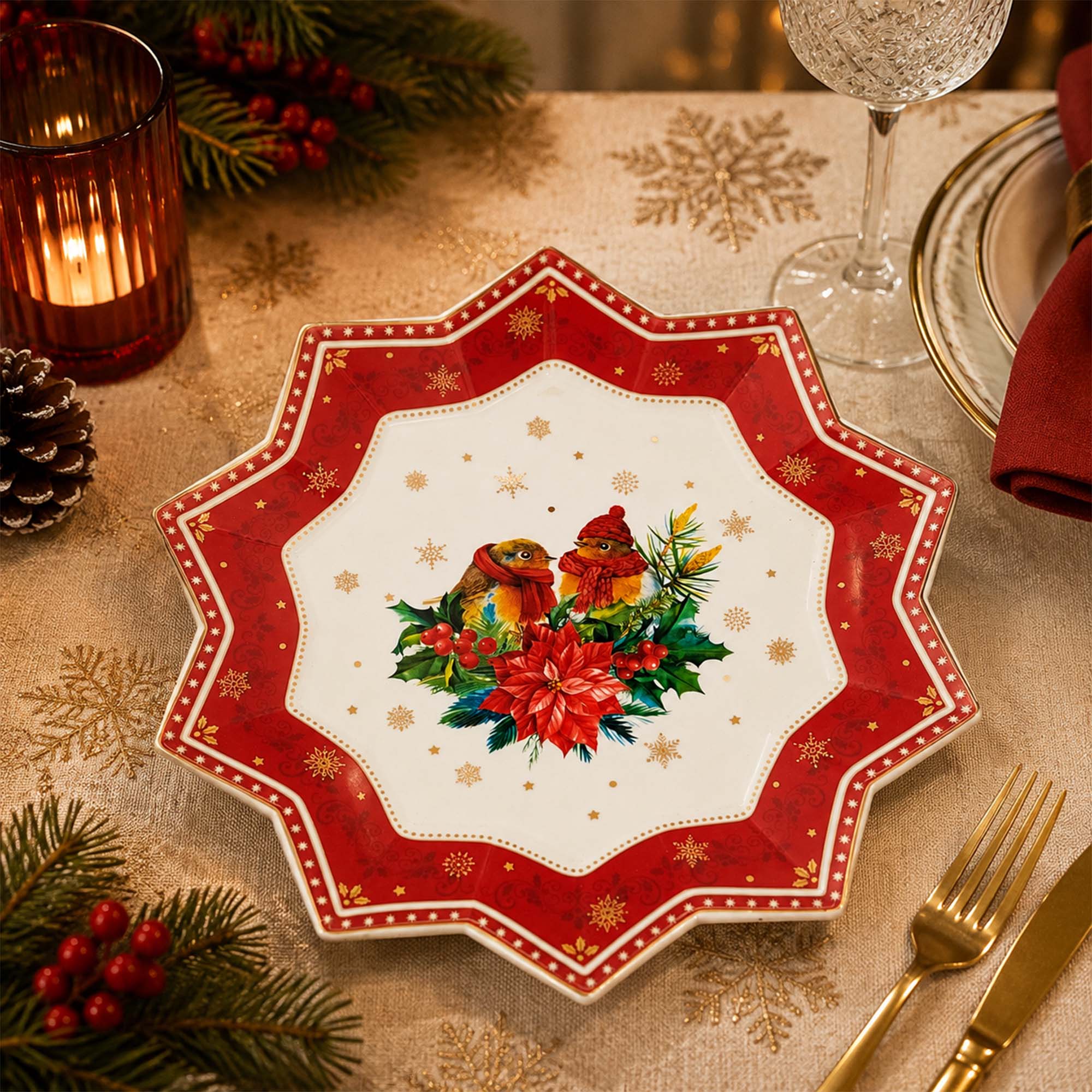 Donglin Homeware Festive Woodland Collection Star Polygonal Dish 12.5-inch