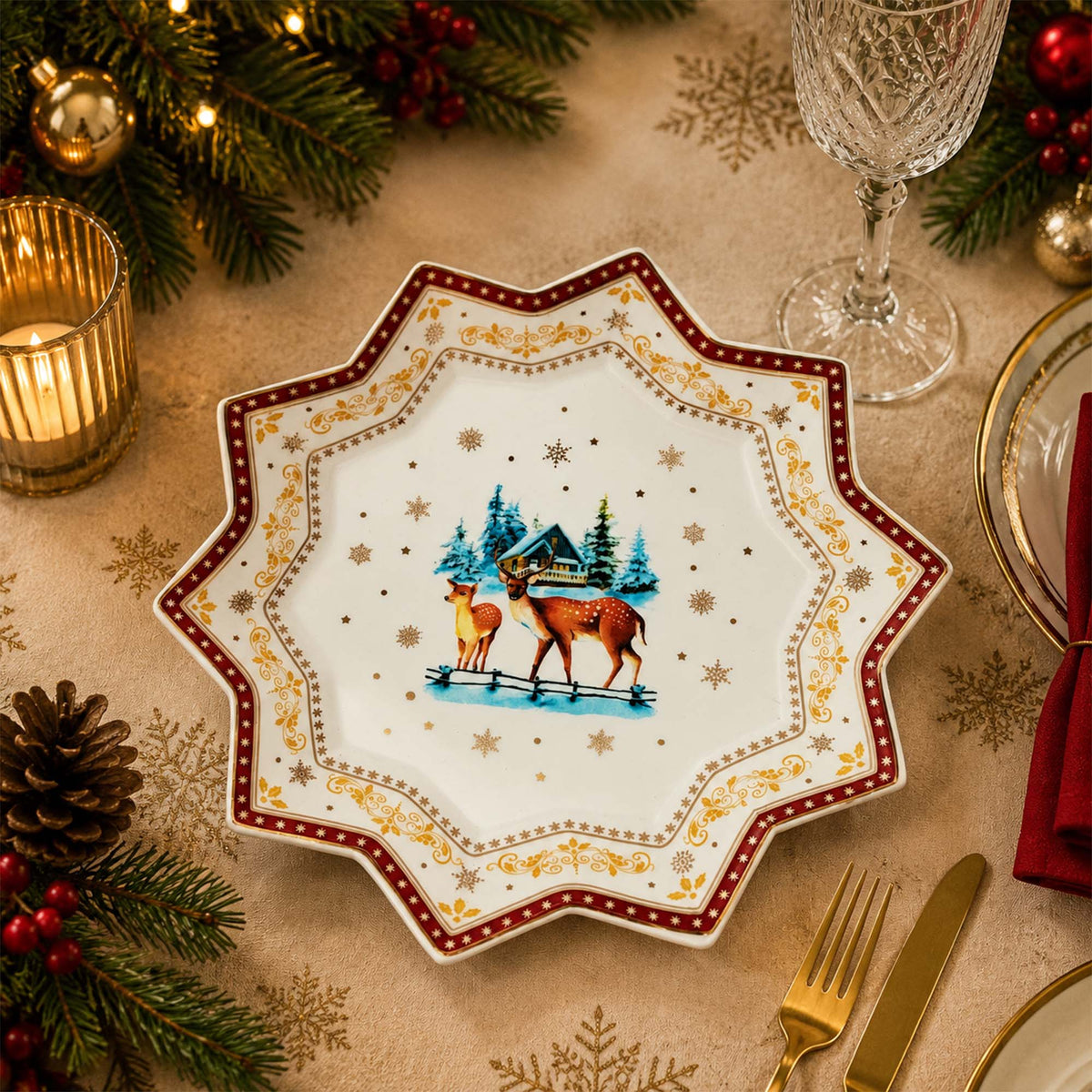 Donglin Homeware Festive Woodland Collection Star Polygonal Dish 9-inch