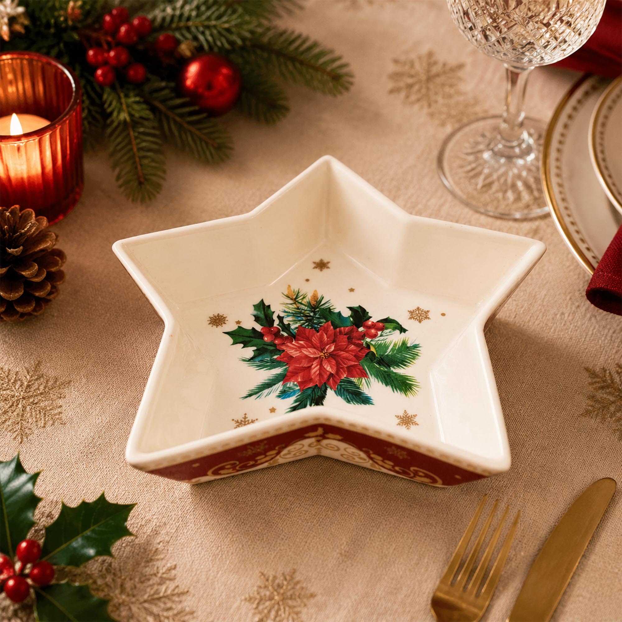 Dongling Homeware Festive Woodland Collection Star Shape Dish 6.5-inch