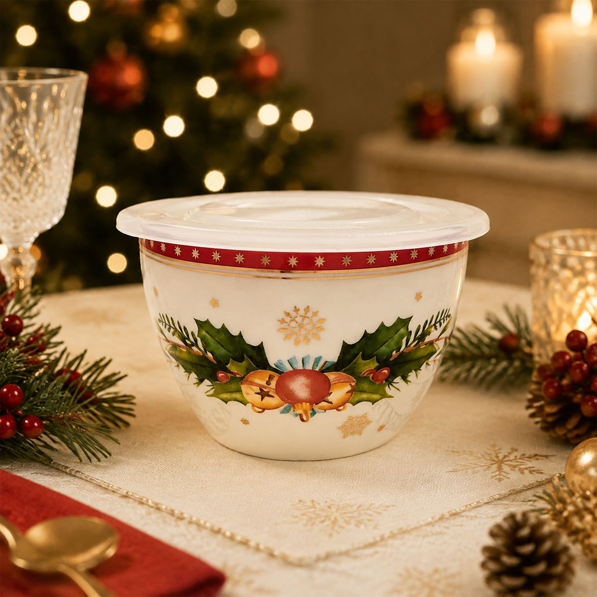 Donglin Homeware Festive Woodland Collection Storage Bowl and Lid 4-inch