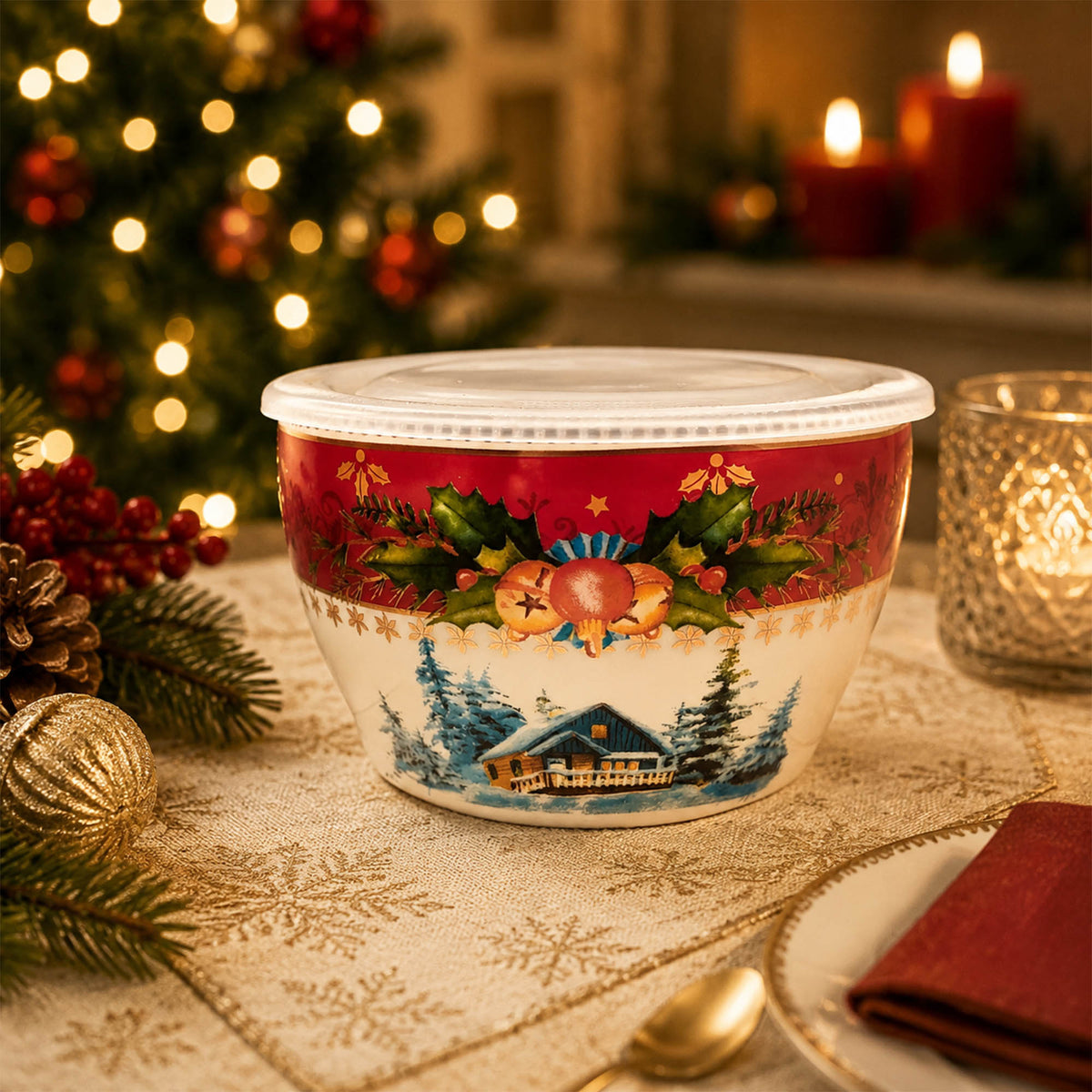 Donglin Homeware Festive Woodland Collection Storage Bowl and Lid 5-inch