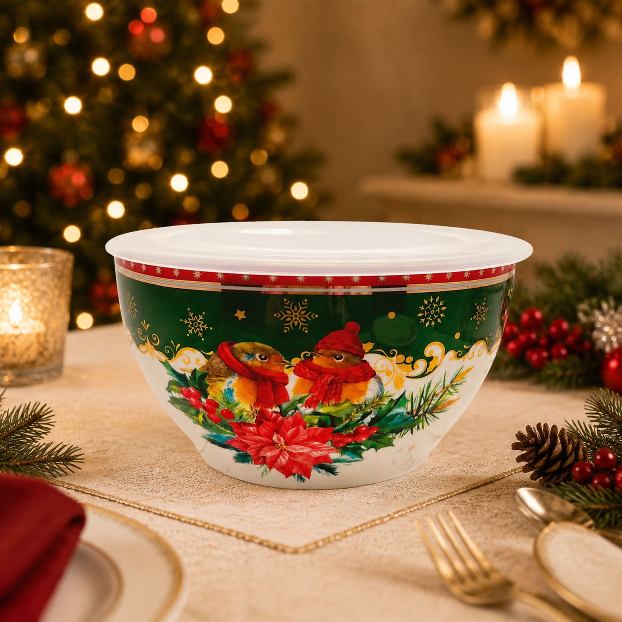 Donglin Homeware Festive Woodland Collection Storage Bowl and Lid 6-inch