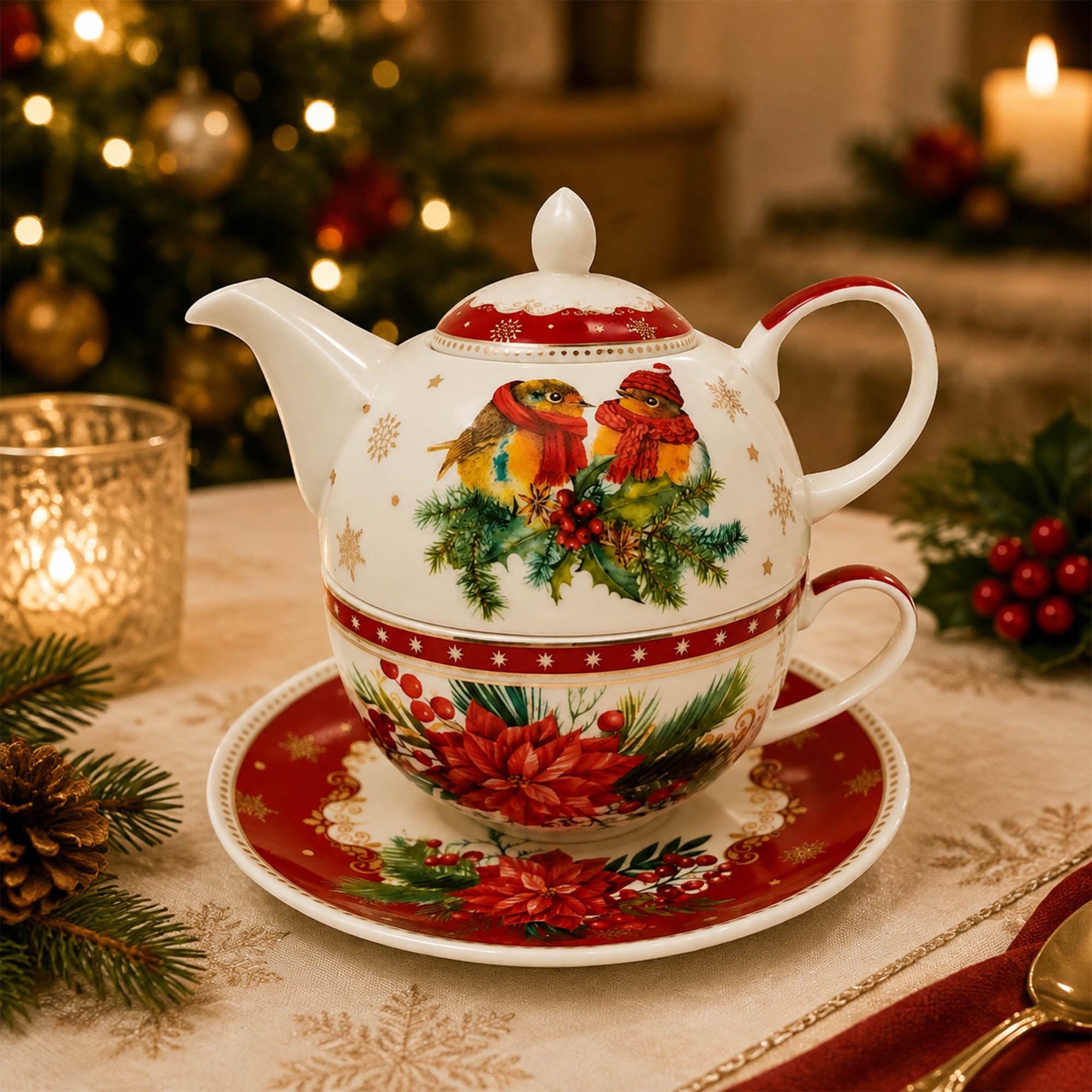 Donglin Homeware Festive Woodland Collection Tea for One 