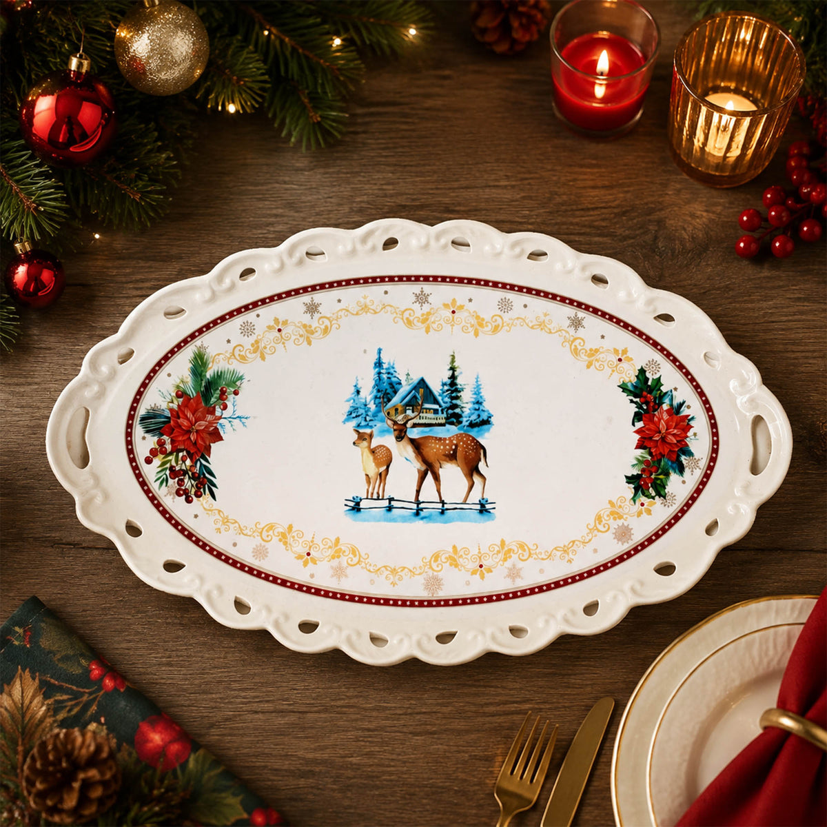 Donglin Homeware Festive Woodland Collection Tray 15-inch