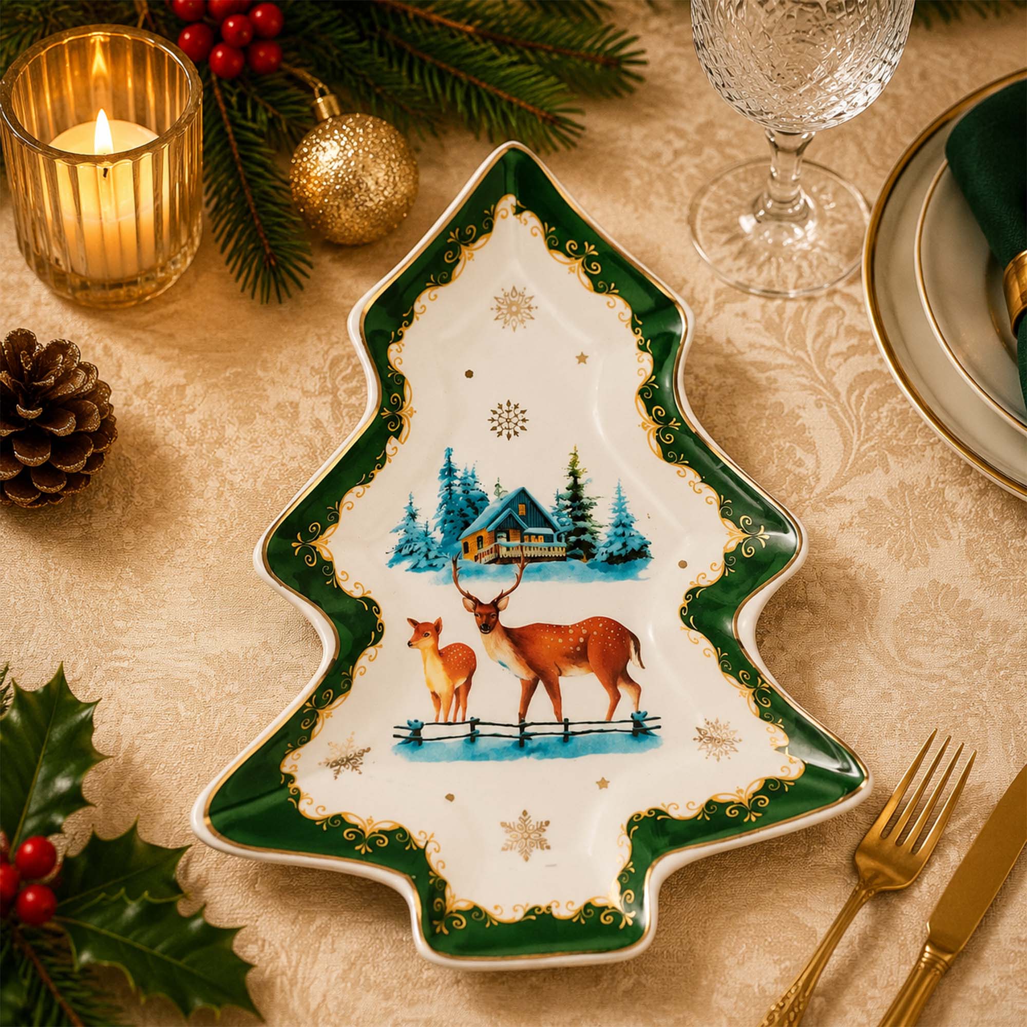 Donglin Homeware Festive Woodland Collection Tree Shape Dish 23.5cm