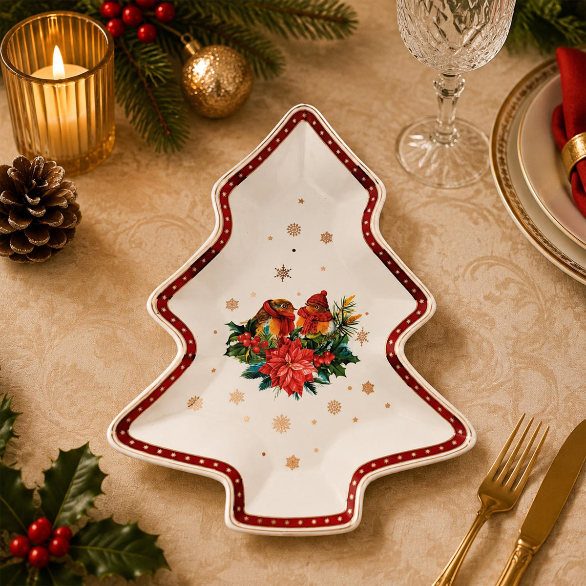 Donglin Homeware Festive Woodland Collection Tree Shape Dish 29cm