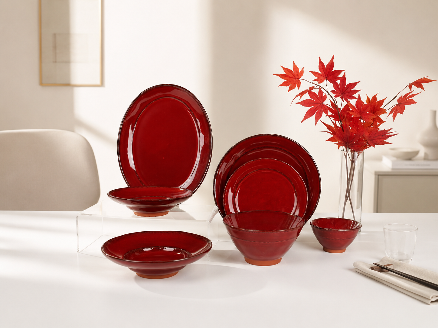 Donglin Homeware Garnet Glow - Vintage Style Ceramic Tableware Set