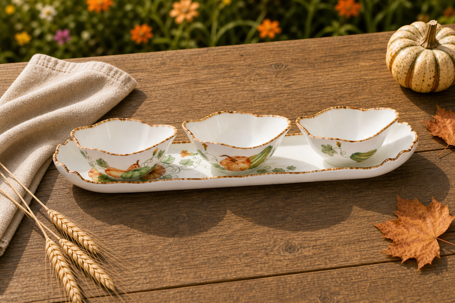 Dongin Homeware Gilded Harvest - Nature Style Ceramic Bowl 4.5-inch and Tray