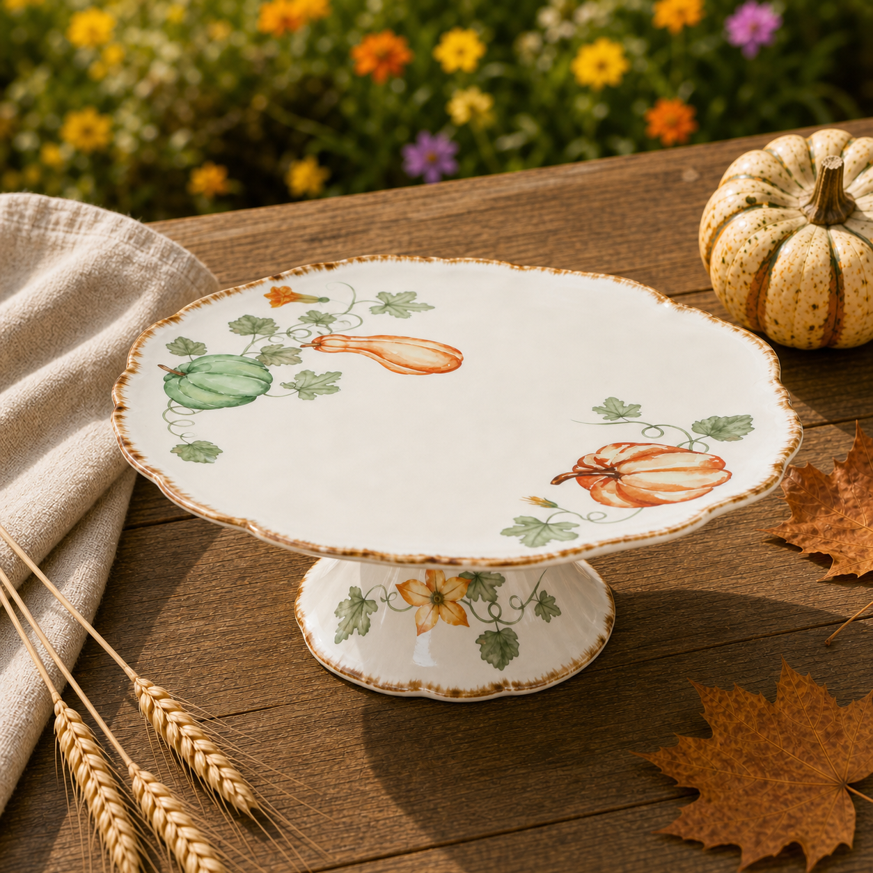 Donglin Homeware Gilded Harvest - Nature Style Ceramic Cake Plate 10.5-inch