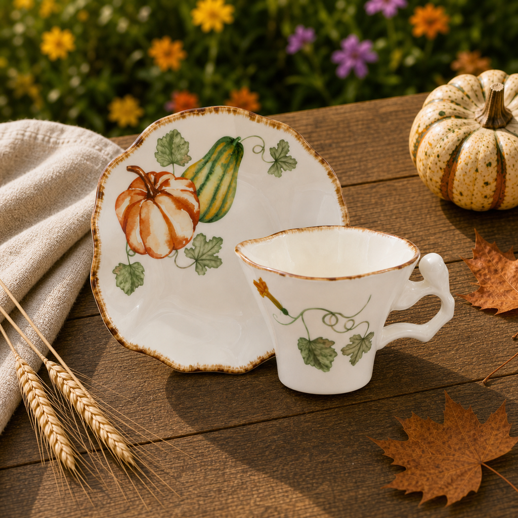 Donglin Homeware Gilded Harvest - Nature Style Ceramic Cup and Saucer 150cc