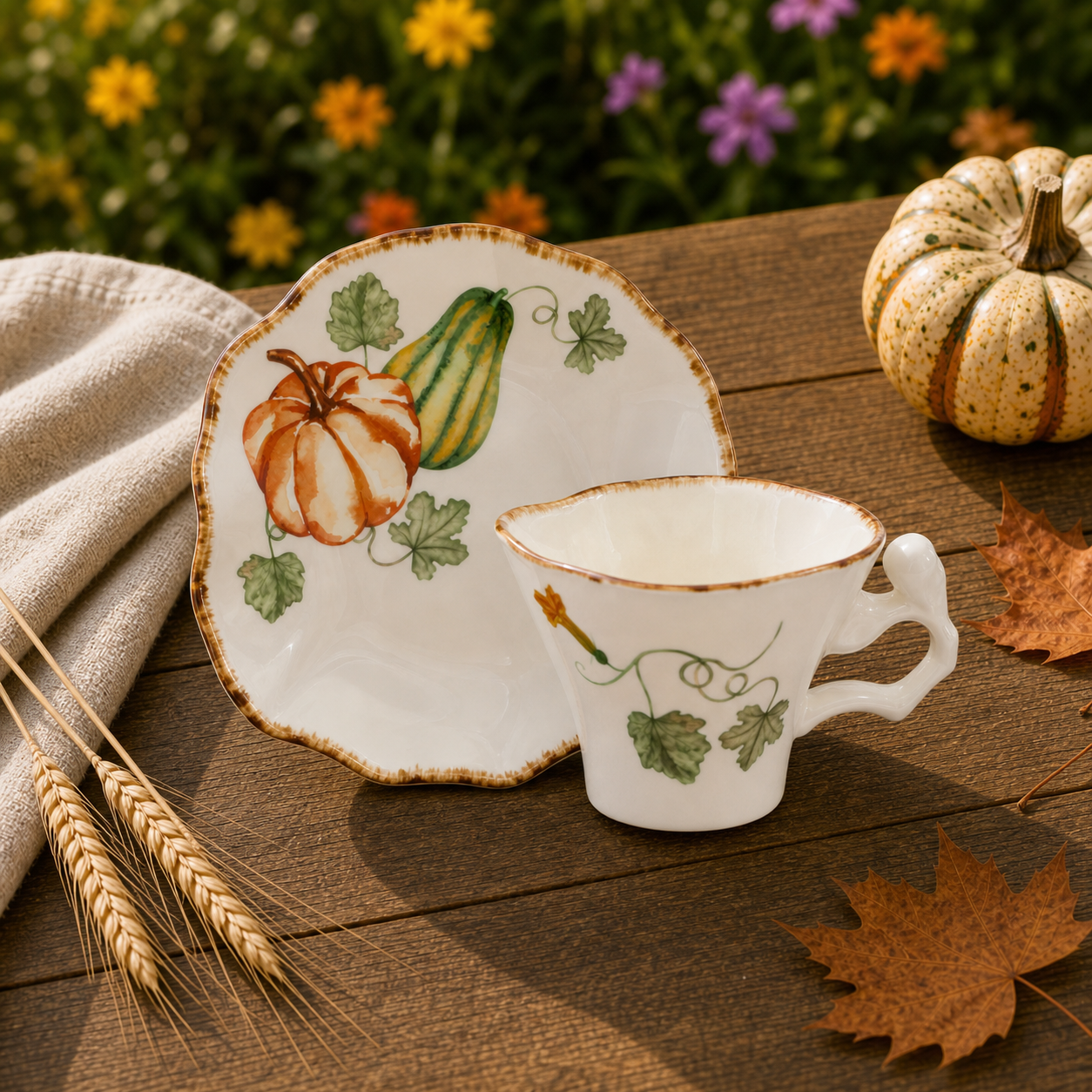 Donglin Homeware Gilded Harvest - Nature Style Ceramic Cup and Saucer 150cc